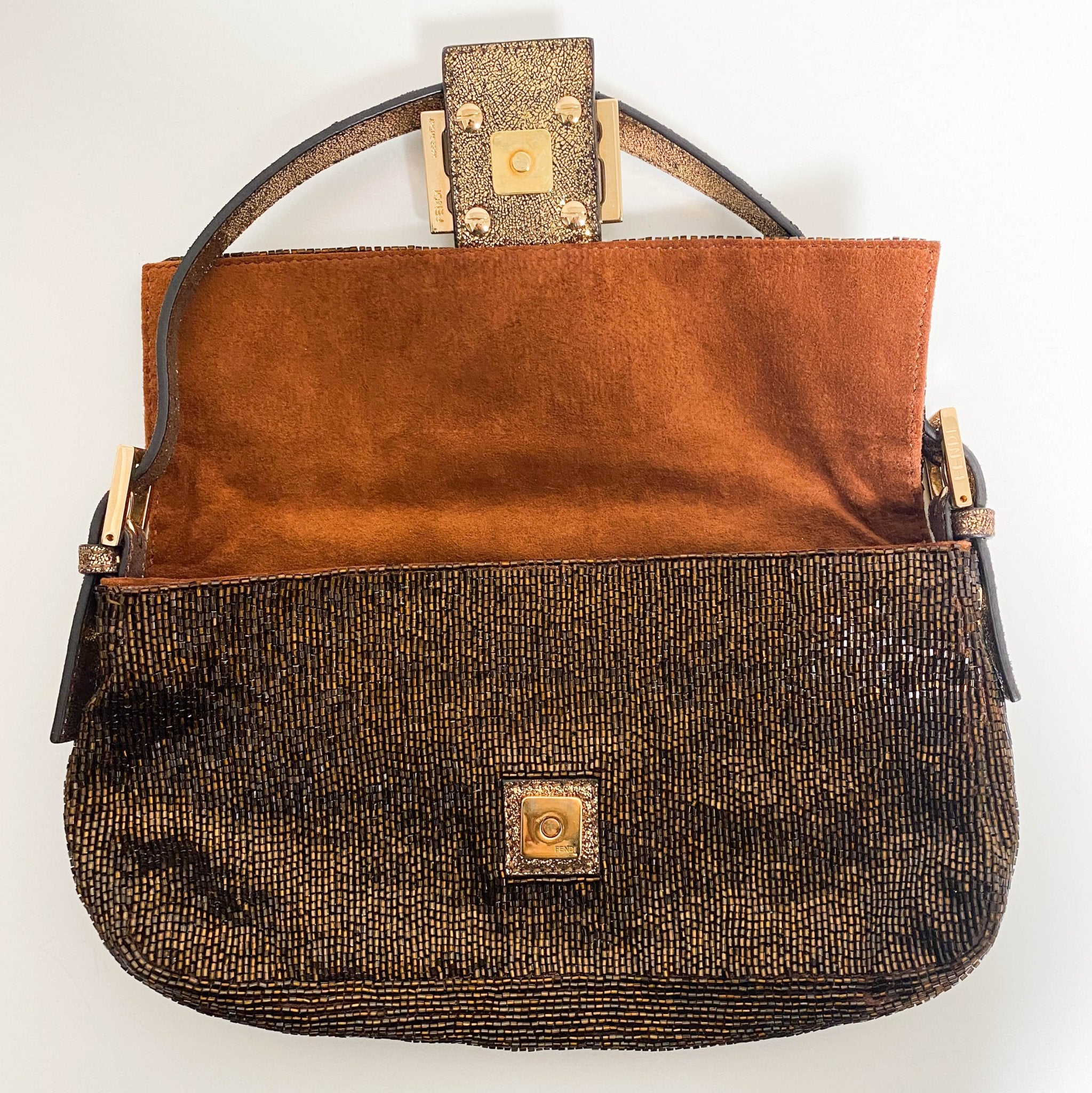 FENDI Limited Edition Bronze Beaded Baguette Shoulder Bag with Gold Hardware, in , Sold by HIVE PRELOVED - Shoulder Bags, ,
