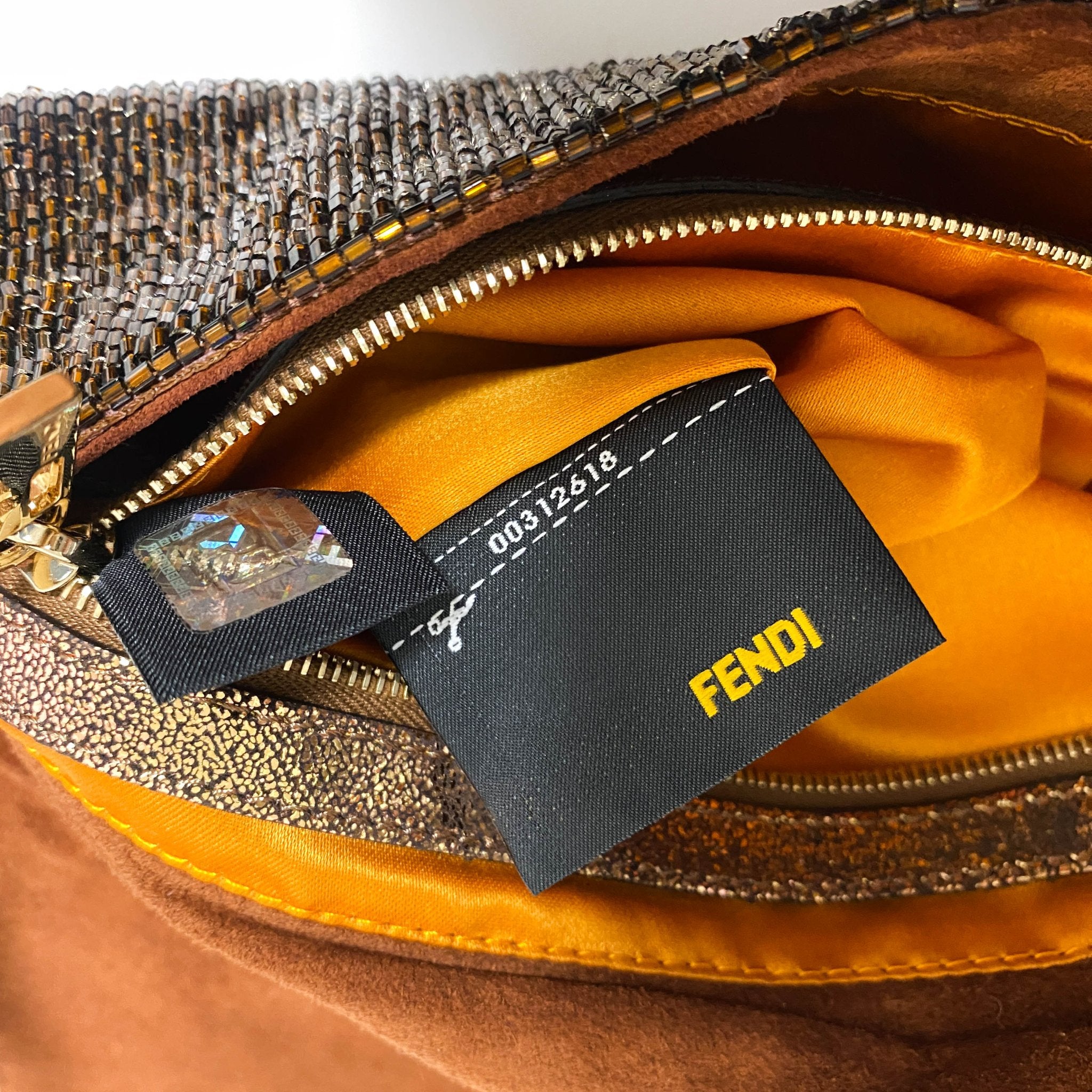 FENDI Limited Edition Bronze Beaded Baguette Shoulder Bag with Gold Hardware, in , Sold by HIVE PRELOVED - Shoulder Bags, ,