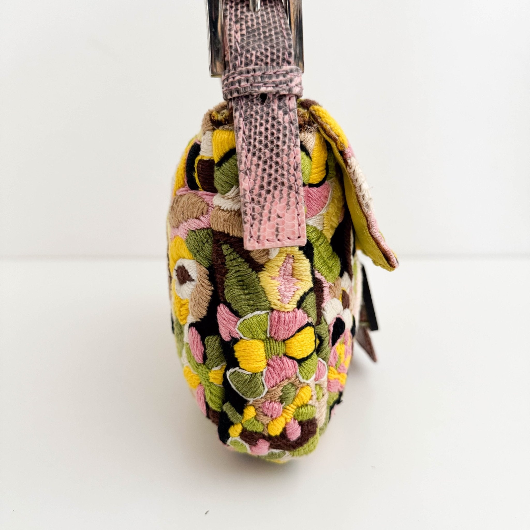 FENDI Limited Edition Pink and Green Multicolor Embroidered Baguette, in , Sold by HIVE PRELOVED - Shoulder Bags, ,