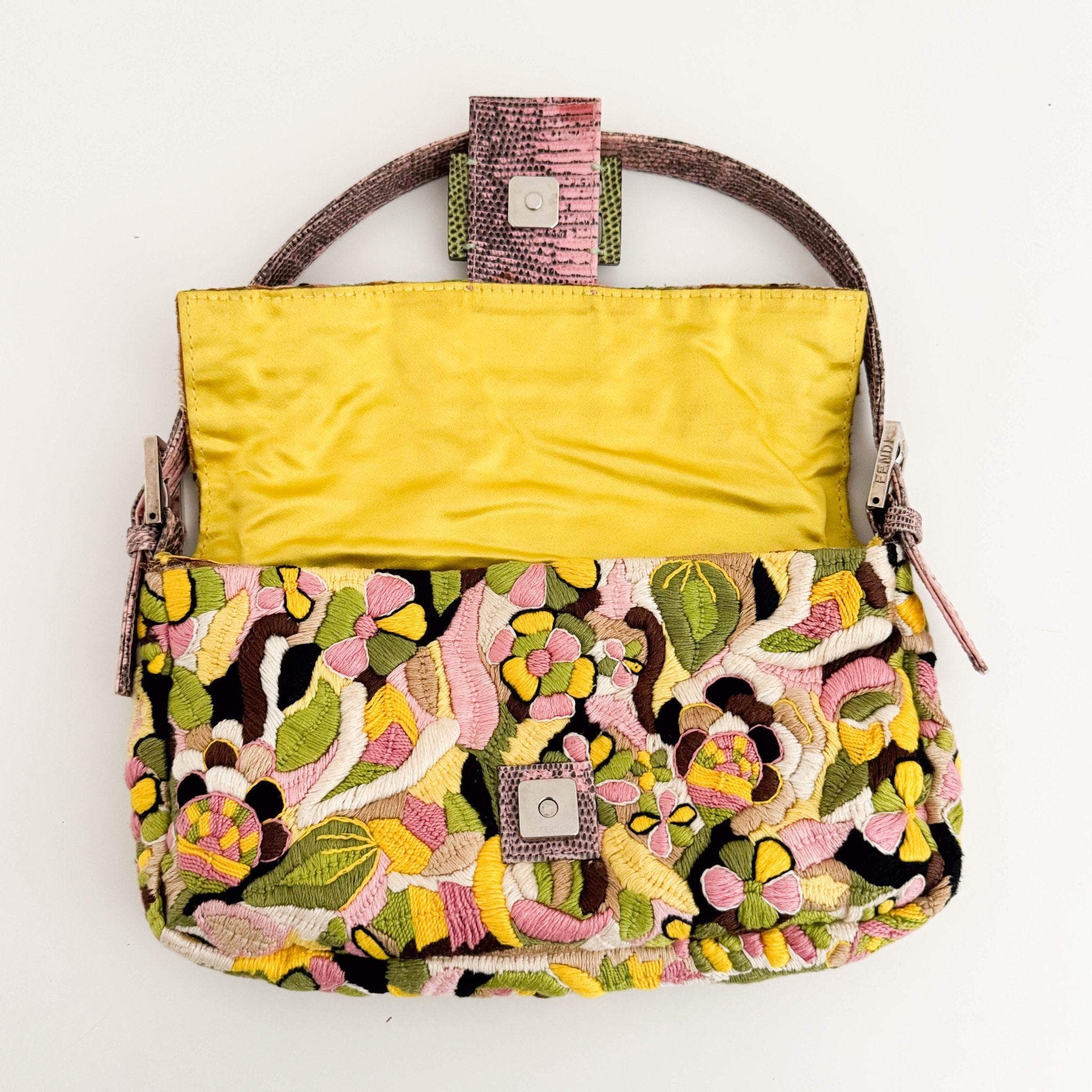 FENDI Limited Edition Pink and Green Multicolor Embroidered Baguette, in , Sold by HIVE PRELOVED - Shoulder Bags, ,