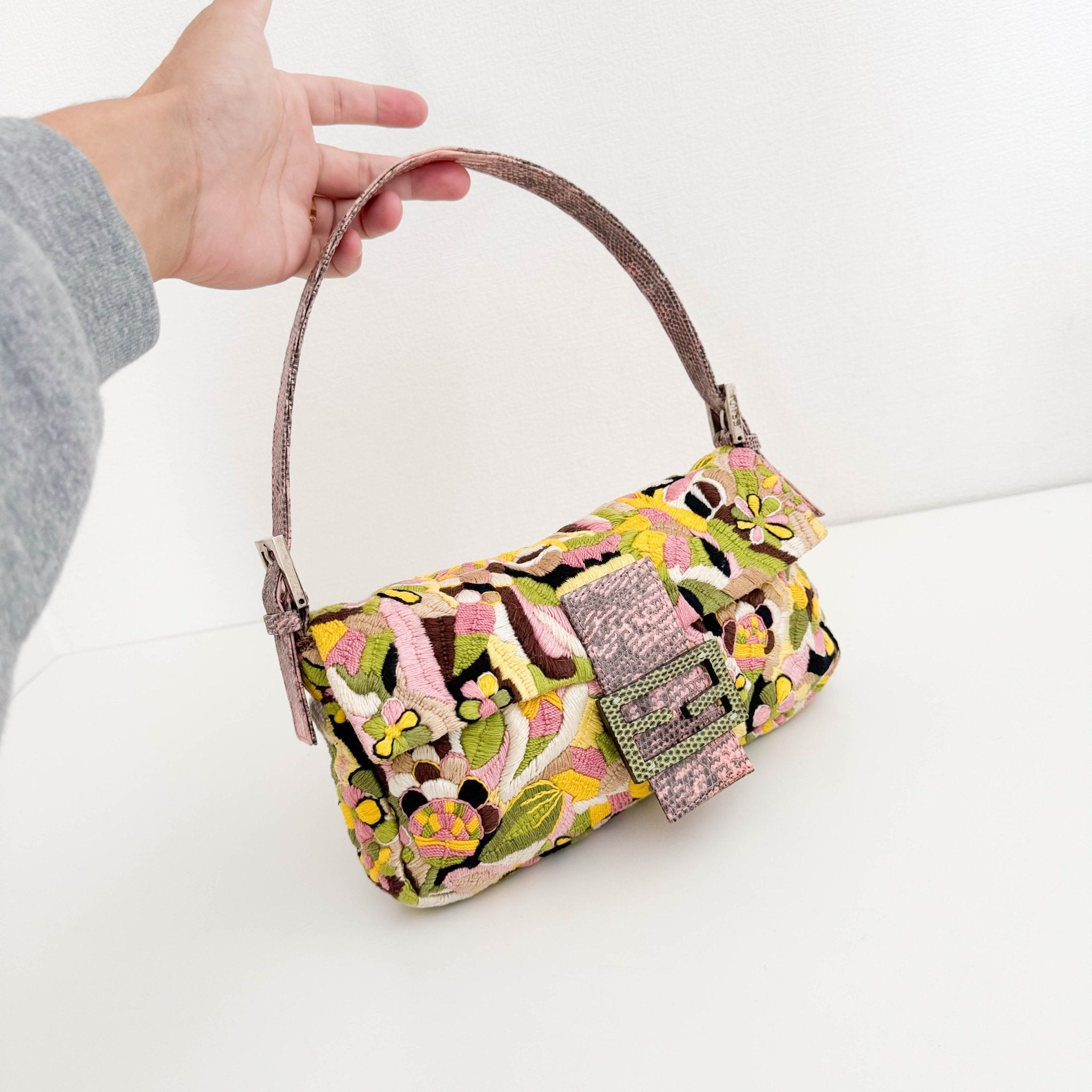 FENDI Limited Edition Pink and Green Multicolor Embroidered Baguette, in , Sold by HIVE PRELOVED - Shoulder Bags, ,