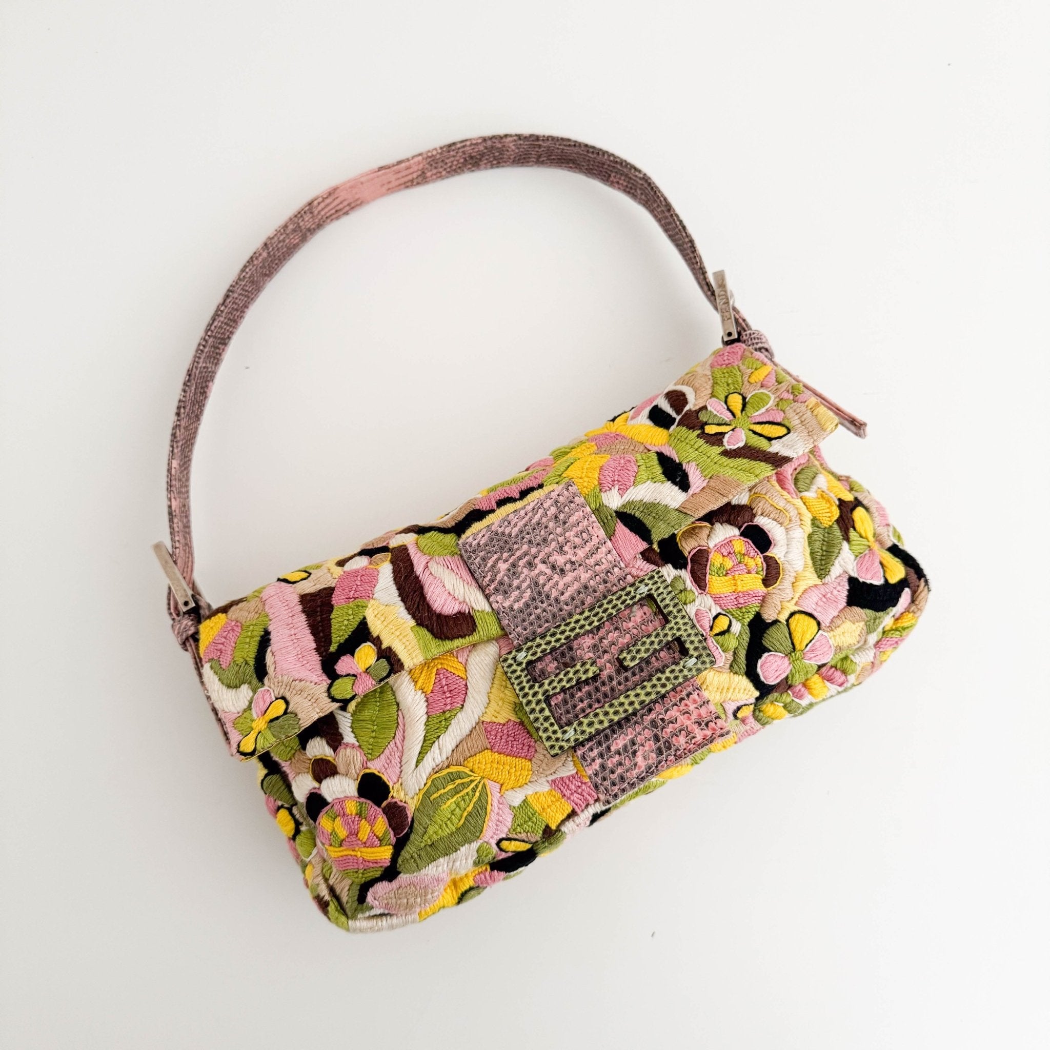 FENDI Limited Edition Pink and Green Multicolor Embroidered Baguette, in , Sold by HIVE PRELOVED - Shoulder Bags, ,