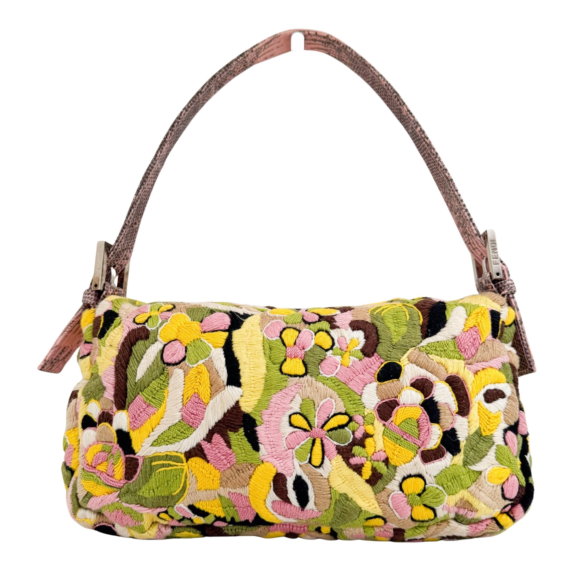 FENDI Limited Edition Pink and Green Multicolor Embroidered Baguette, in , Sold by HIVE PRELOVED - Shoulder Bags, ,