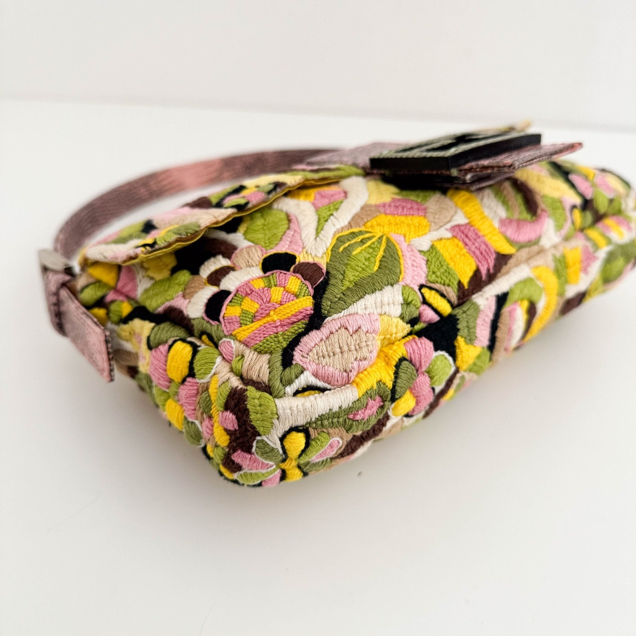 FENDI Limited Edition Pink and Green Multicolor Embroidered Baguette, in , Sold by HIVE PRELOVED - Shoulder Bags, ,
