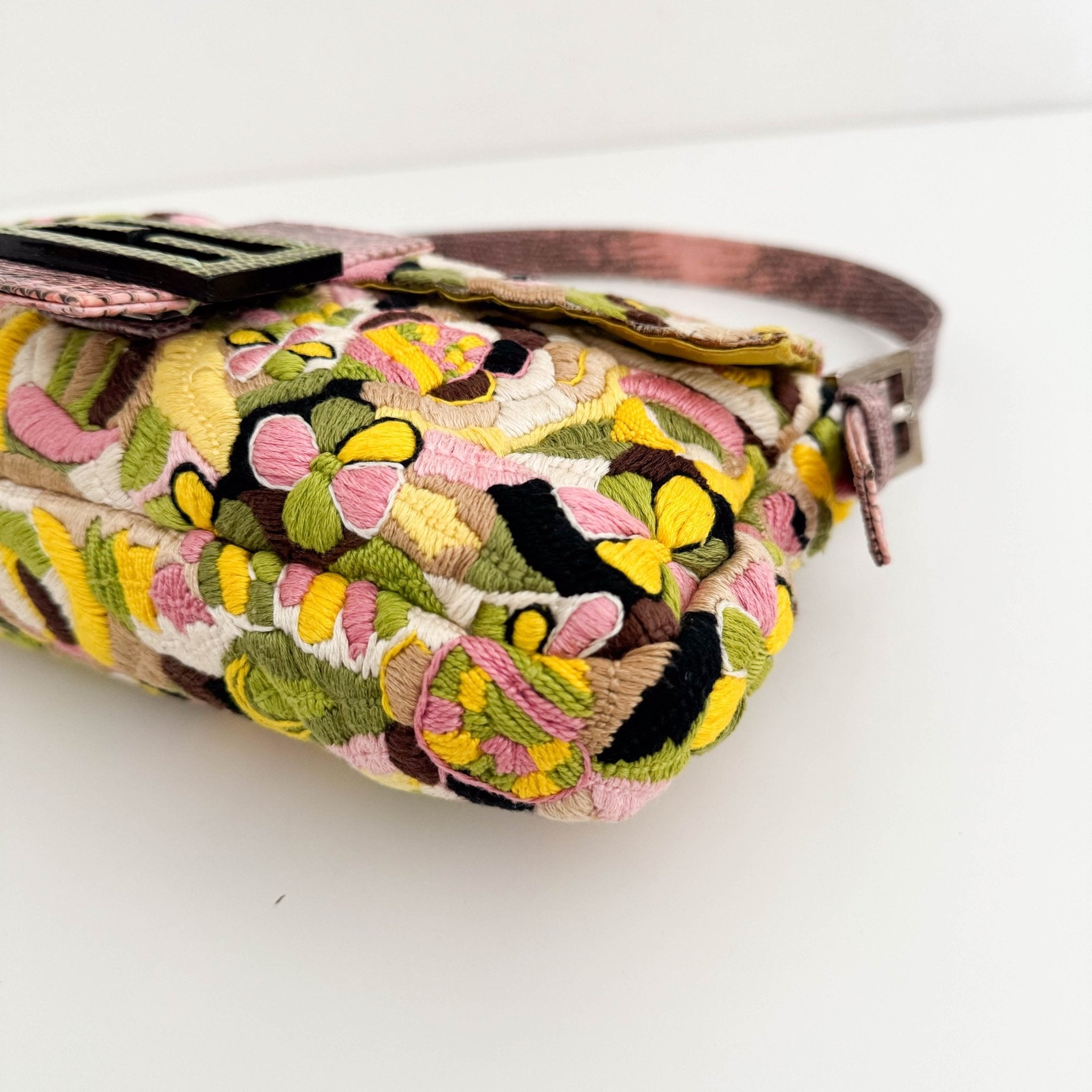 FENDI Limited Edition Pink and Green Multicolor Embroidered Baguette, in , Sold by HIVE PRELOVED - Shoulder Bags, ,