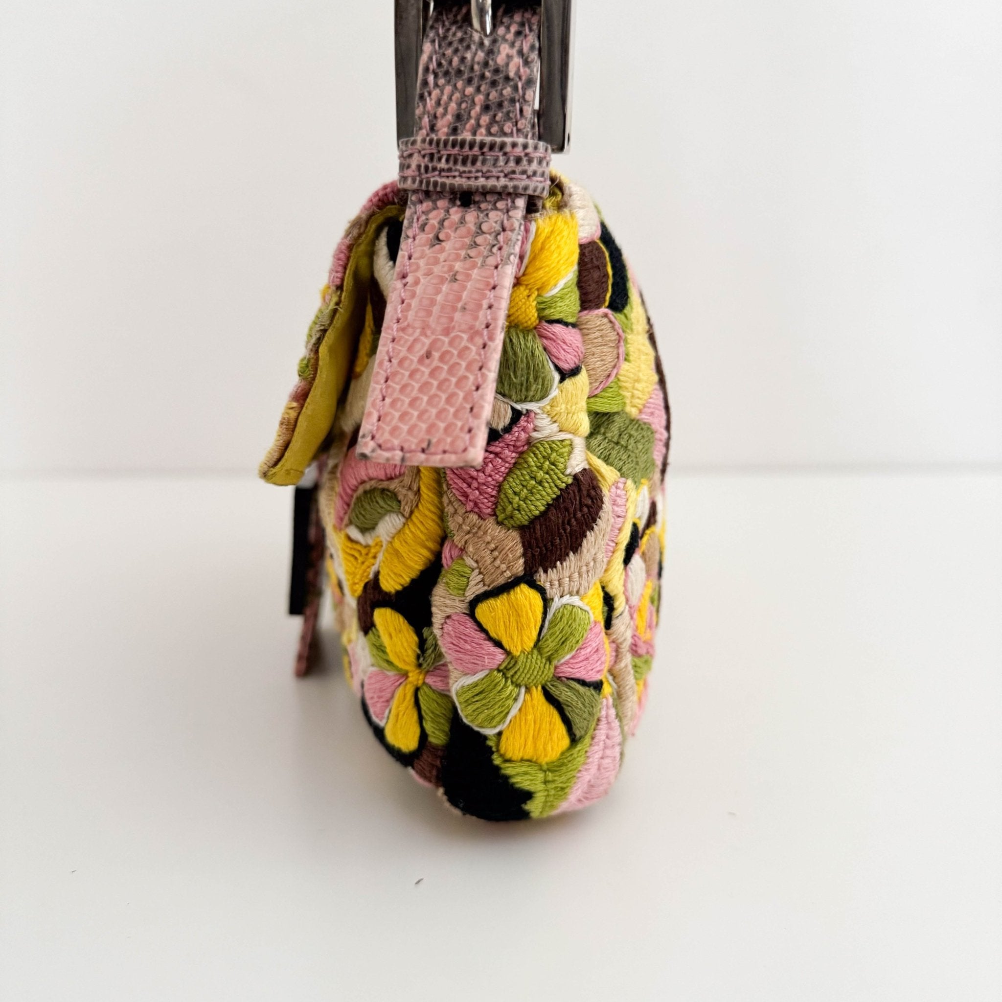 FENDI Limited Edition Pink and Green Multicolor Embroidered Baguette, in , Sold by HIVE PRELOVED - Shoulder Bags, ,