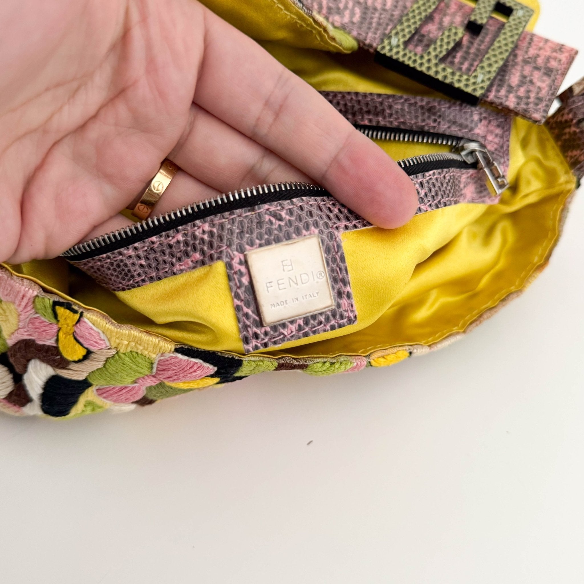 FENDI Limited Edition Pink and Green Multicolor Embroidered Baguette, in , Sold by HIVE PRELOVED - Shoulder Bags, ,