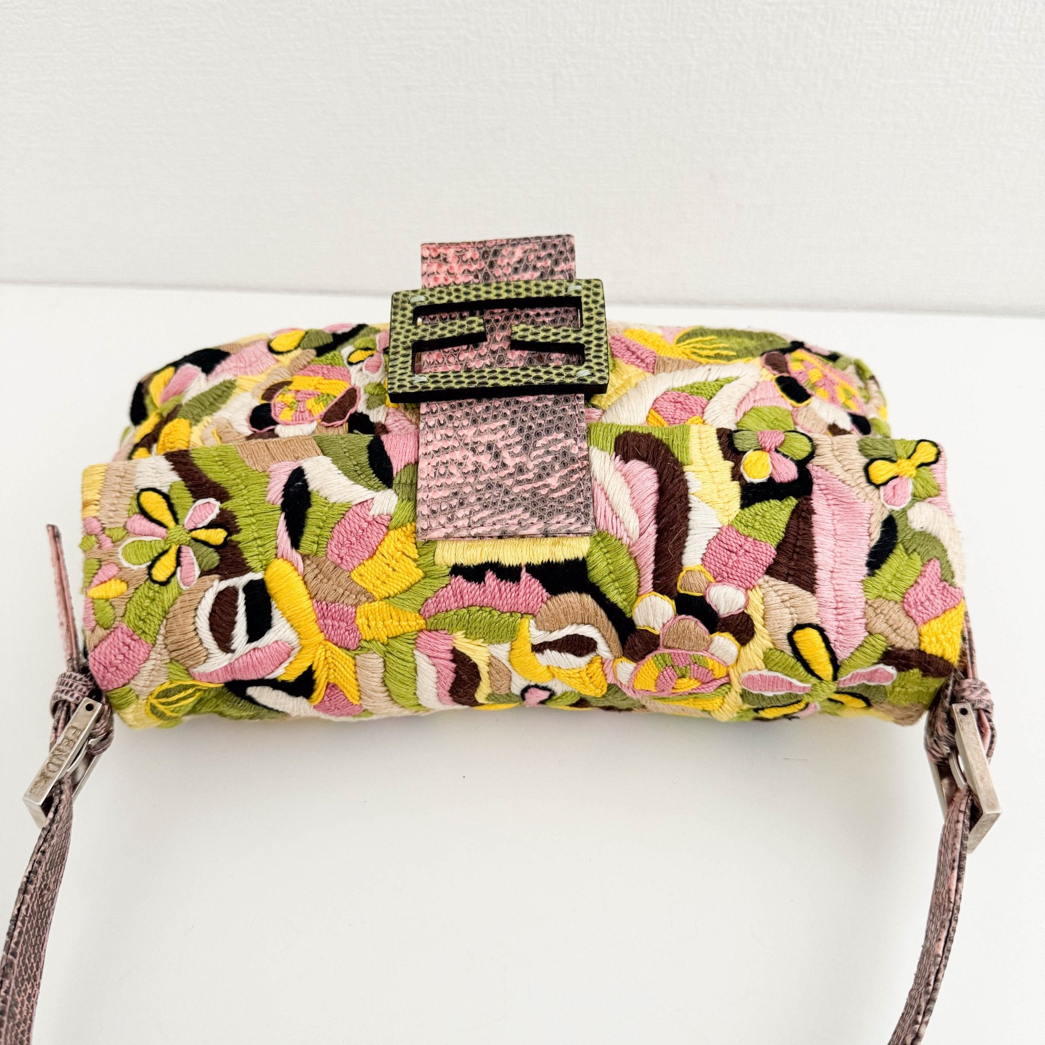 FENDI Limited Edition Pink and Green Multicolor Embroidered Baguette, in , Sold by HIVE PRELOVED - Shoulder Bags, ,