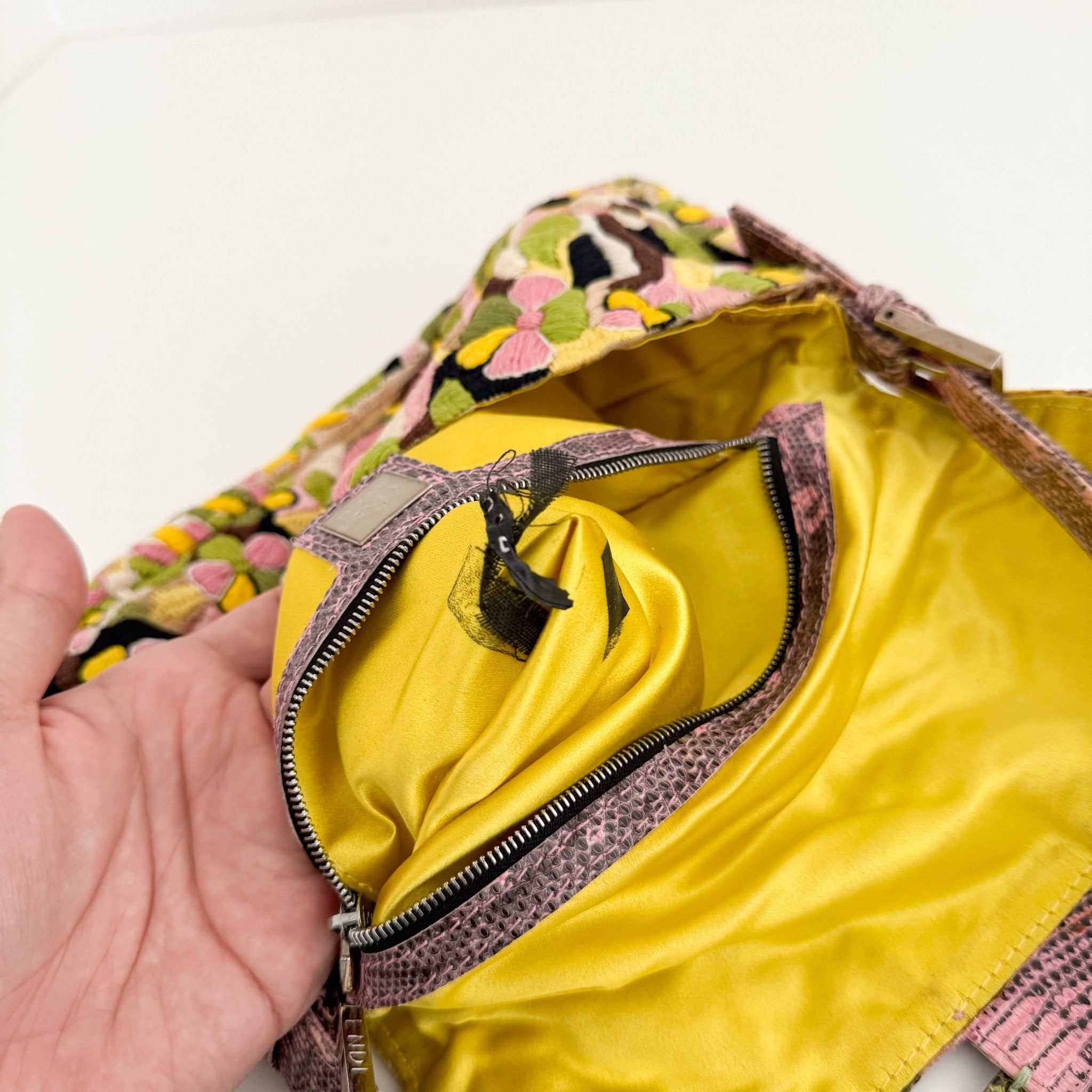 FENDI Limited Edition Pink and Green Multicolor Embroidered Baguette, in , Sold by HIVE PRELOVED - Shoulder Bags, ,