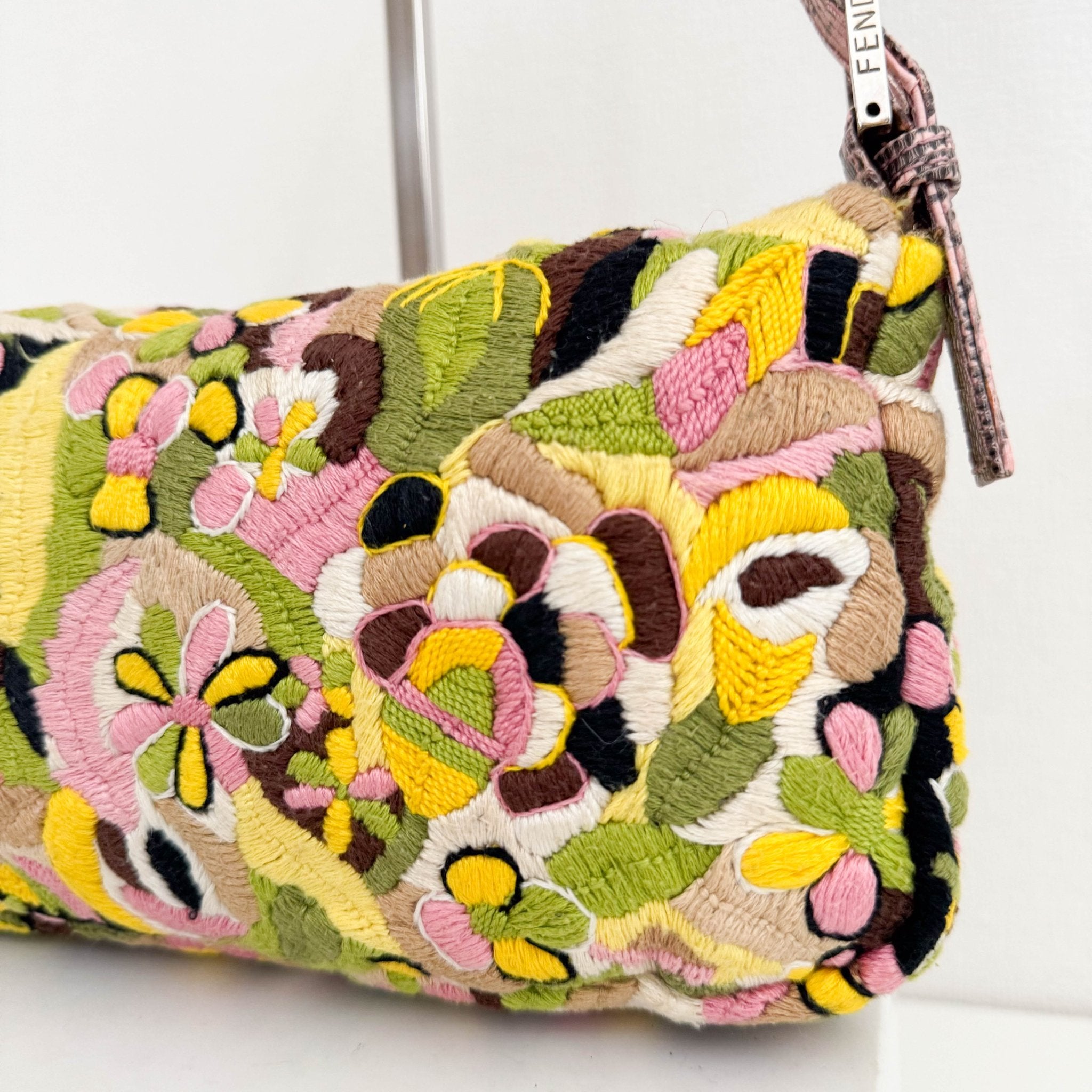 FENDI Limited Edition Pink and Green Multicolor Embroidered Baguette, in , Sold by HIVE PRELOVED - Shoulder Bags, ,