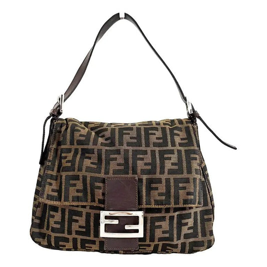 FENDI Mamma Baguette Cloth Handbag, Brown in Cotton Canvas, Sold by HIVE PRELOVED - , ,