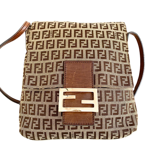 FENDI Mamma Baguette Crossbody Shoulder Bag, Cotton Canvas in Brown, Sold by HIVE PRELOVED - Crossbody bags, Shoulder Bags,