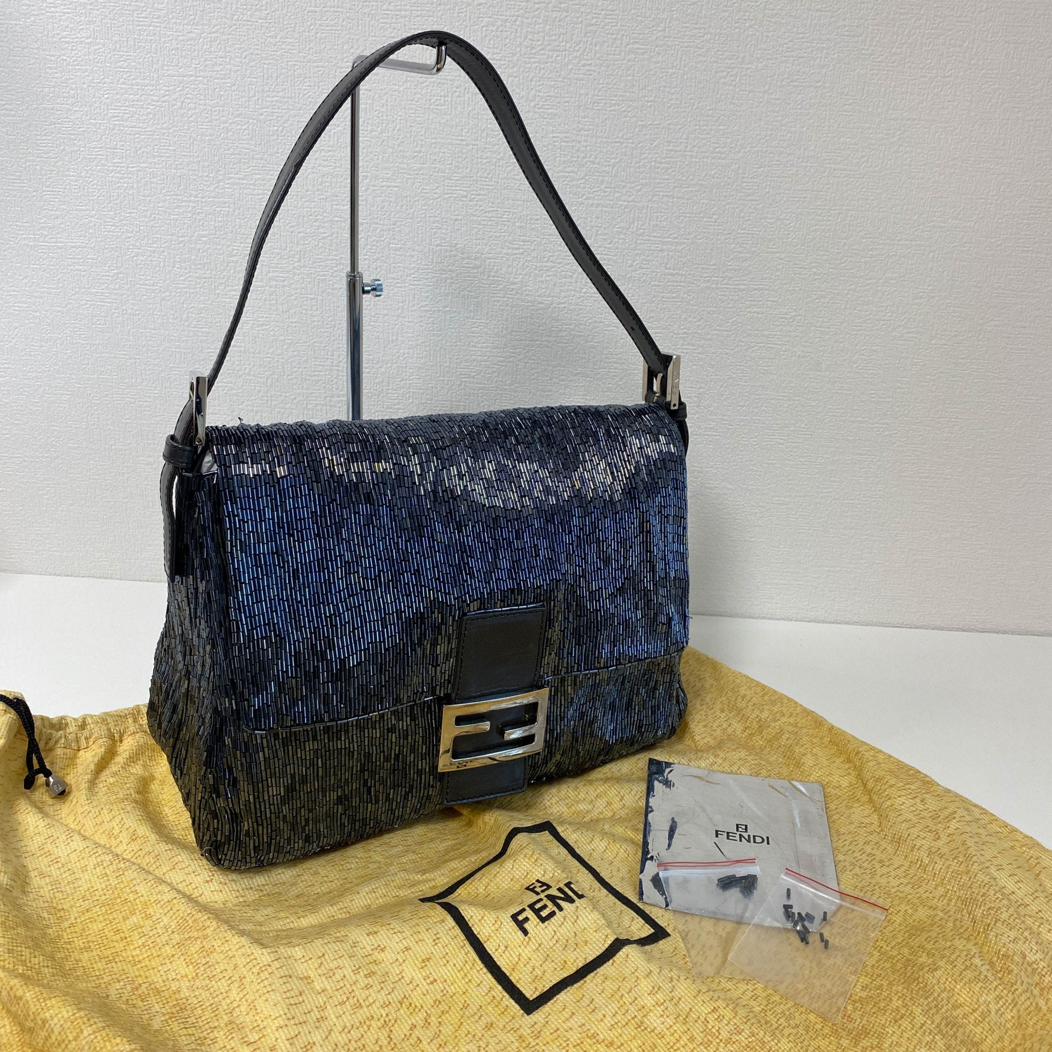 FENDI Mamma Baguette Dark Navy Beaded Shoulder Bag, in , Sold by HIVE PRELOVED - Shoulder Bags, ,
