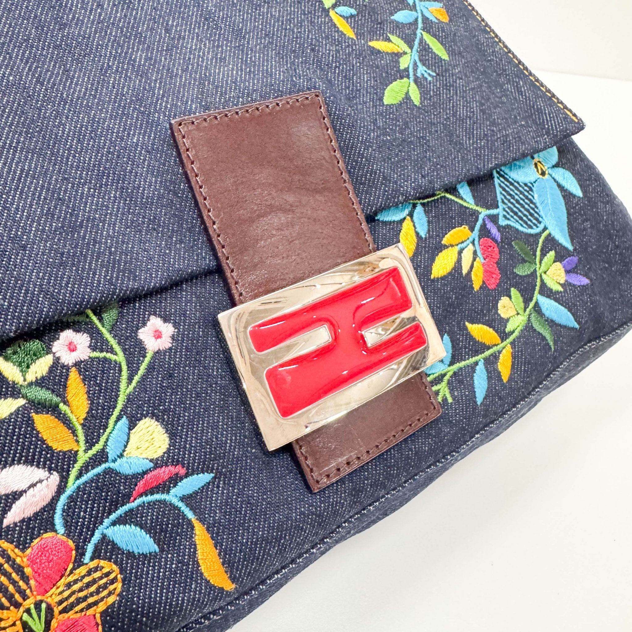 FENDI Mamma Baguette Denim Floral, in , Sold by HIVE PRELOVED - Shoulder Bags, ,