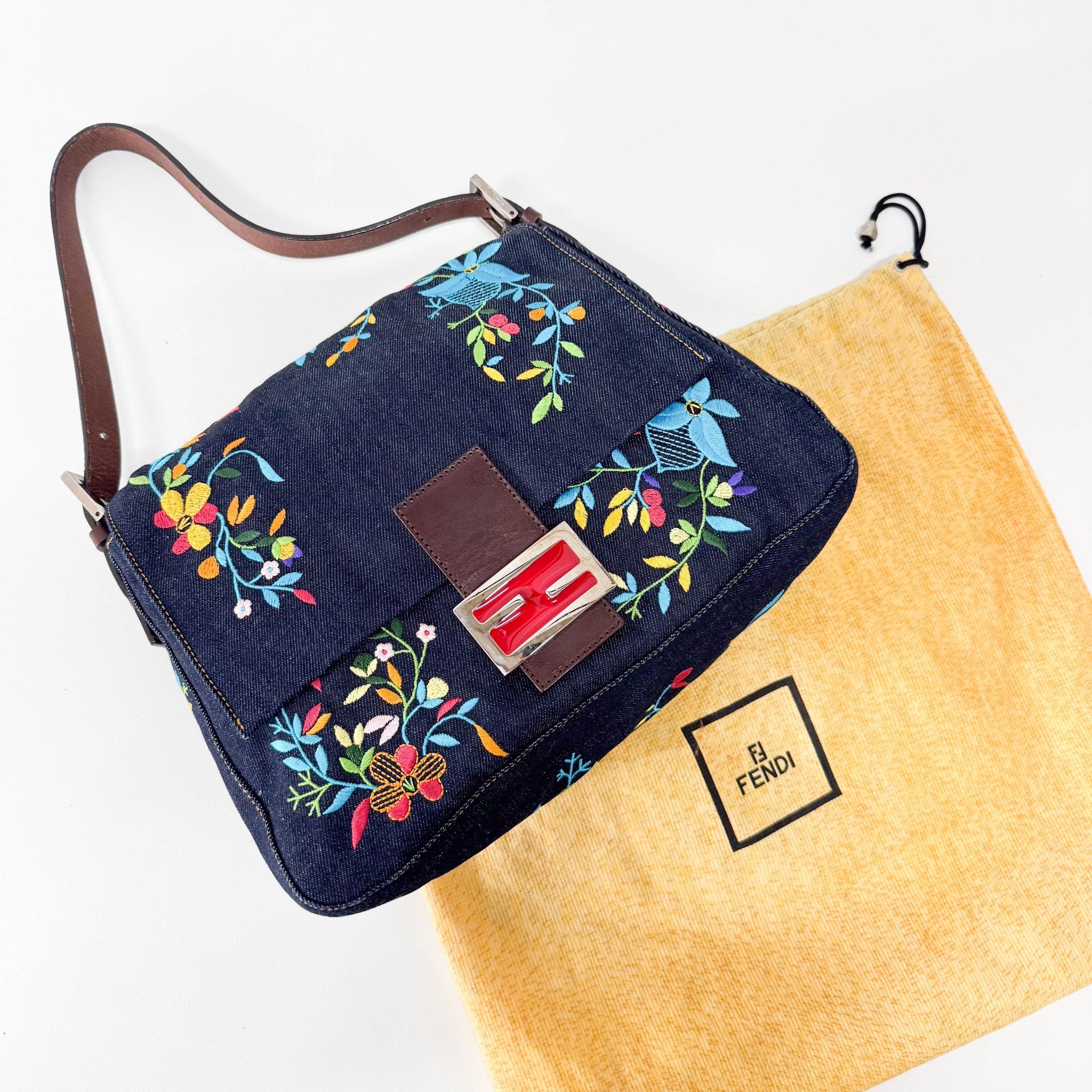 FENDI Mamma Baguette Denim Floral, in , Sold by HIVE PRELOVED - Shoulder Bags, ,