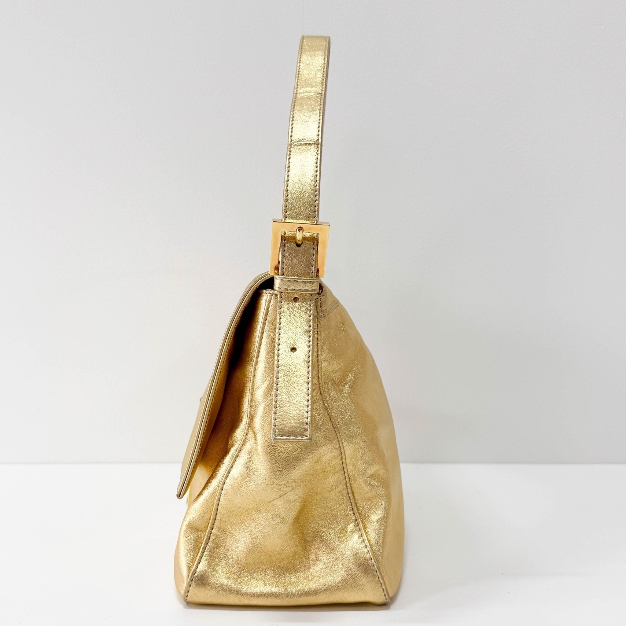 FENDI Mamma Baguette Gold Leather with Rhinestone Buckle Shoulder Bag, in , Sold by HIVE PRELOVED - Shoulder Bags, ,