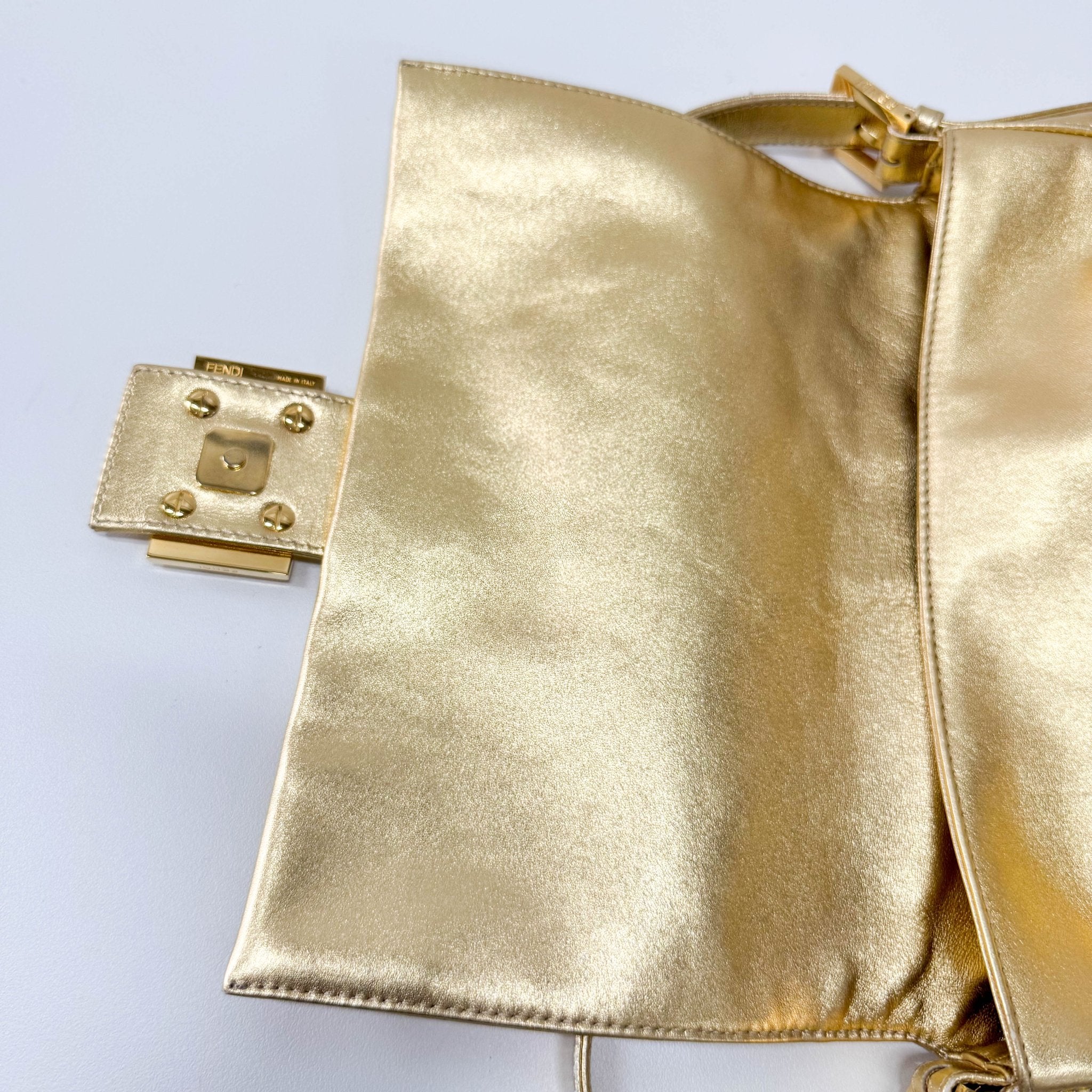 FENDI Mamma Baguette Gold Leather with Rhinestone Buckle Shoulder Bag, in , Sold by HIVE PRELOVED - Shoulder Bags, ,