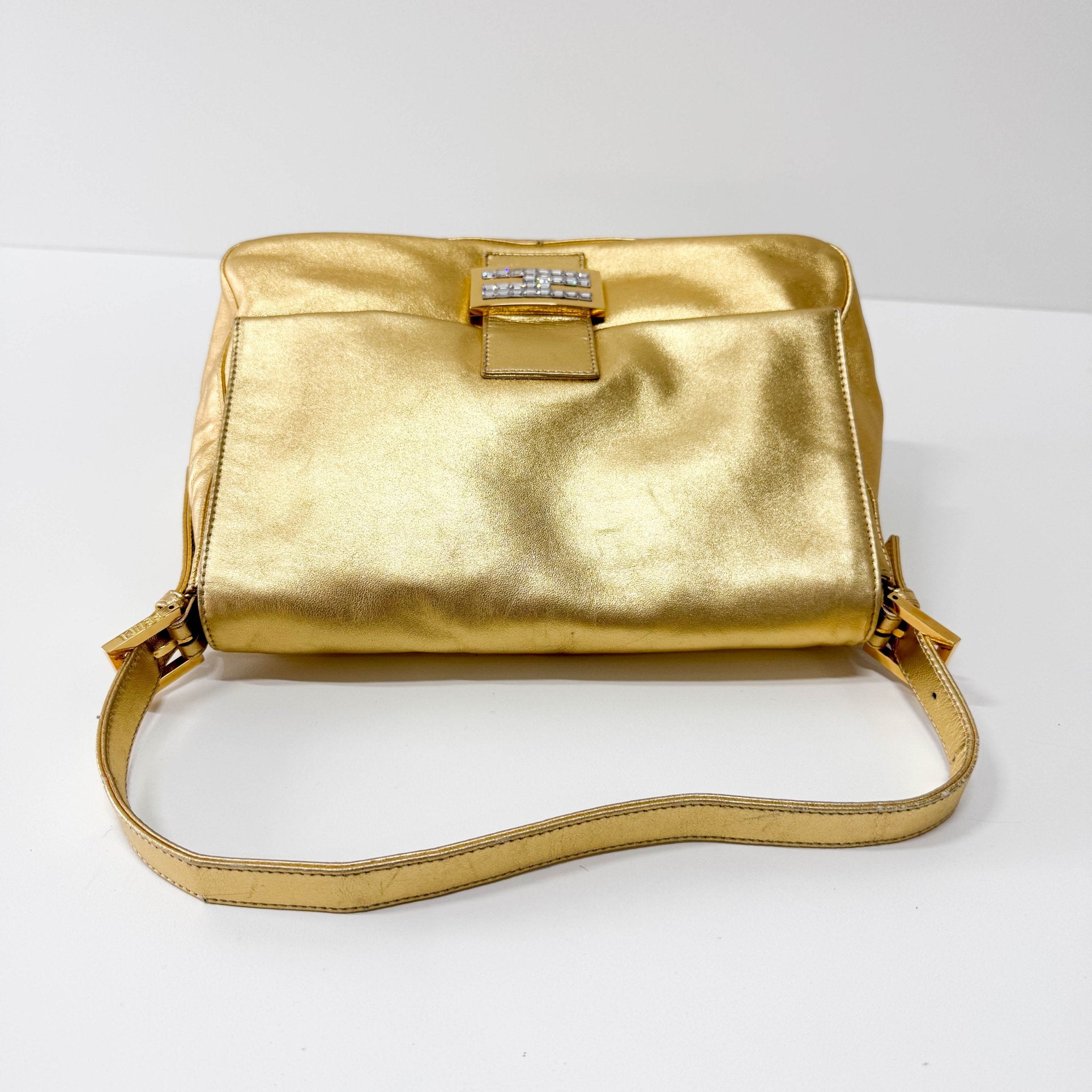 FENDI Mamma Baguette Gold Leather with Rhinestone Buckle Shoulder Bag, in , Sold by HIVE PRELOVED - Shoulder Bags, ,
