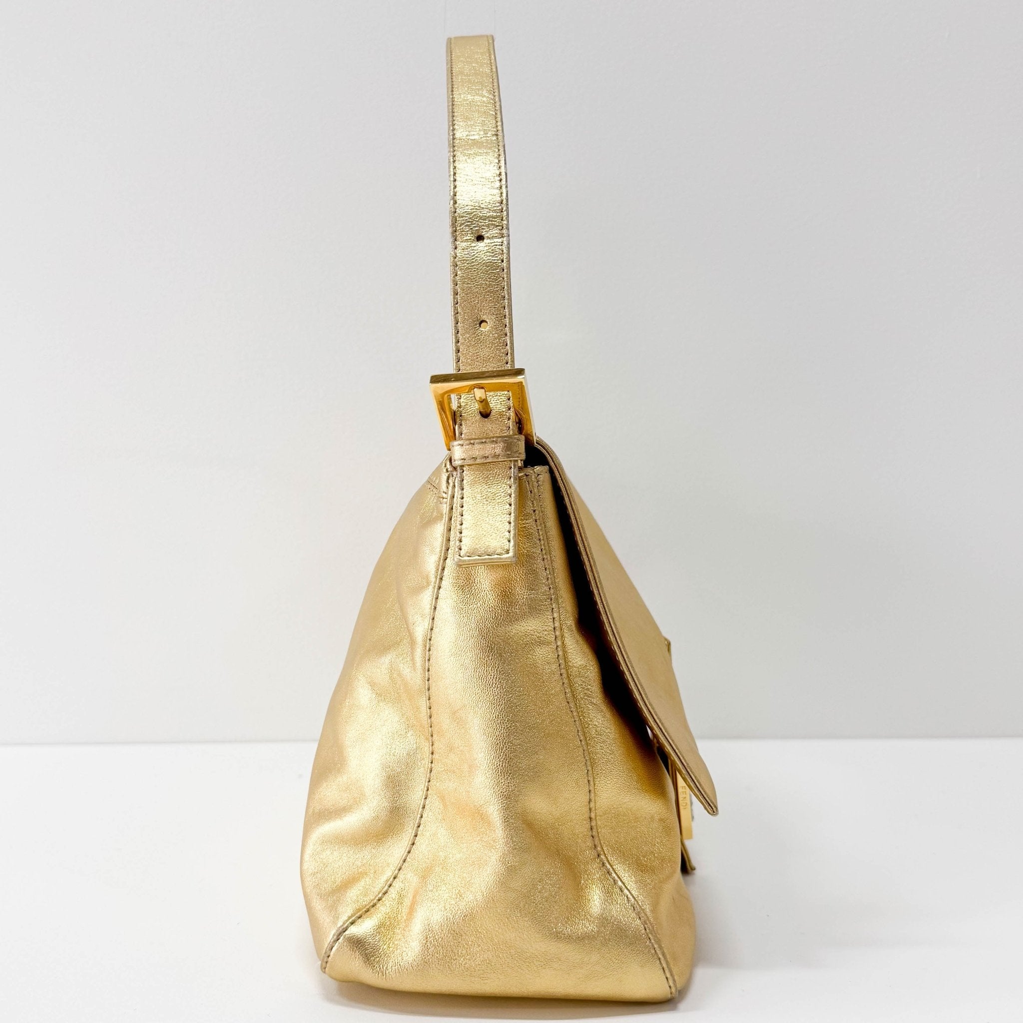 FENDI Mamma Baguette Gold Leather with Rhinestone Buckle Shoulder Bag, in , Sold by HIVE PRELOVED - Shoulder Bags, ,