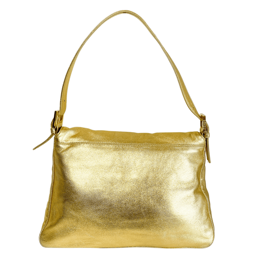 FENDI Mamma Baguette Gold Metallic Leather / Rhinestone Hardware Shoulder Bag, in , Sold by HIVE PRELOVED - Shoulder Bags, ,