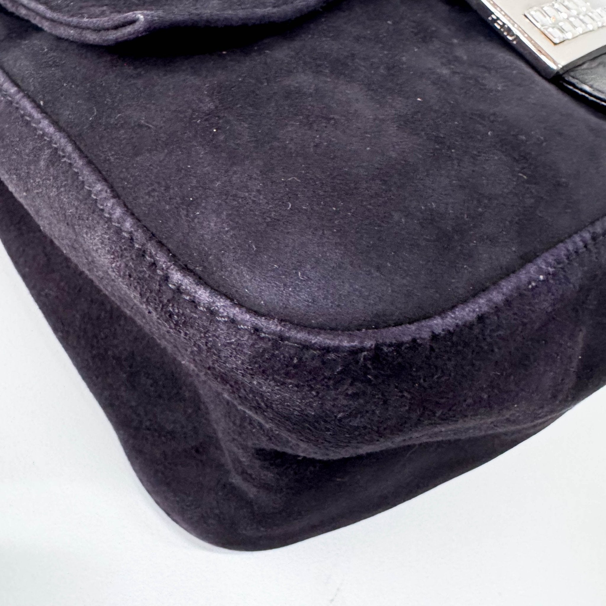 FENDI Mamma Baguette in Black Suede with Rhinestone Crystals Buckle Detail, in , Sold by HIVE PRELOVED - Shoulder Bags, ,