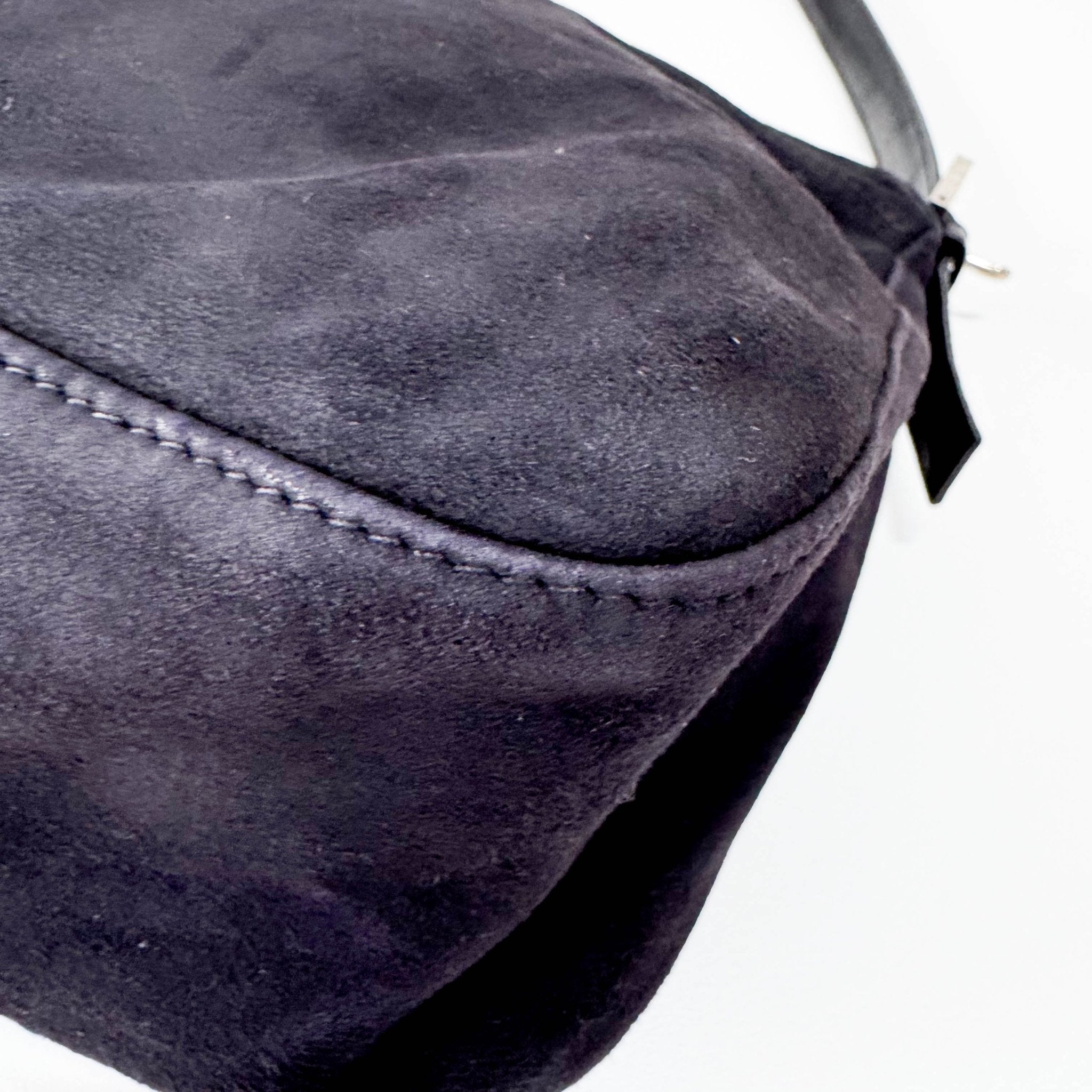 FENDI Mamma Baguette in Black Suede with Rhinestone Crystals Buckle Detail, in , Sold by HIVE PRELOVED - Shoulder Bags, ,