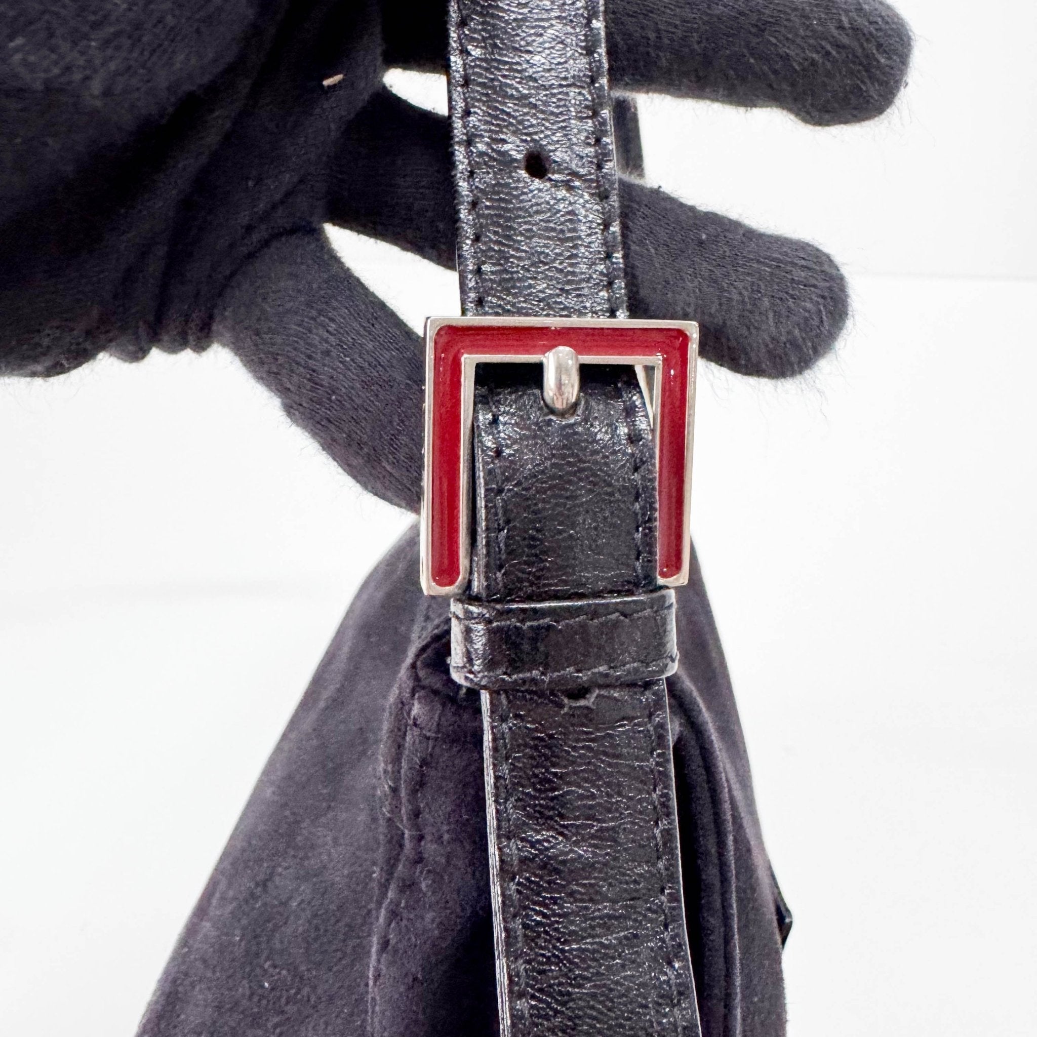 FENDI Mamma Baguette in Black Suede with Rhinestone Crystals Buckle Detail, in , Sold by HIVE PRELOVED - Shoulder Bags, ,