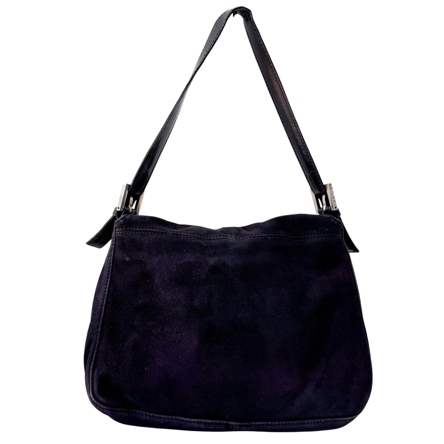 FENDI Mamma Baguette in Black Suede with Rhinestone Crystals Buckle Detail, in , Sold by HIVE PRELOVED - Shoulder Bags, ,