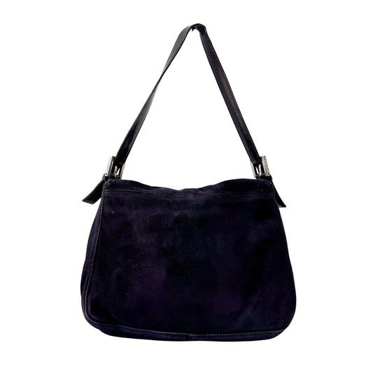 FENDI Mamma Baguette in Black Suede with Rhinestone Crystals Buckle Detail, in , Sold by HIVE PRELOVED - Shoulder Bags, ,
