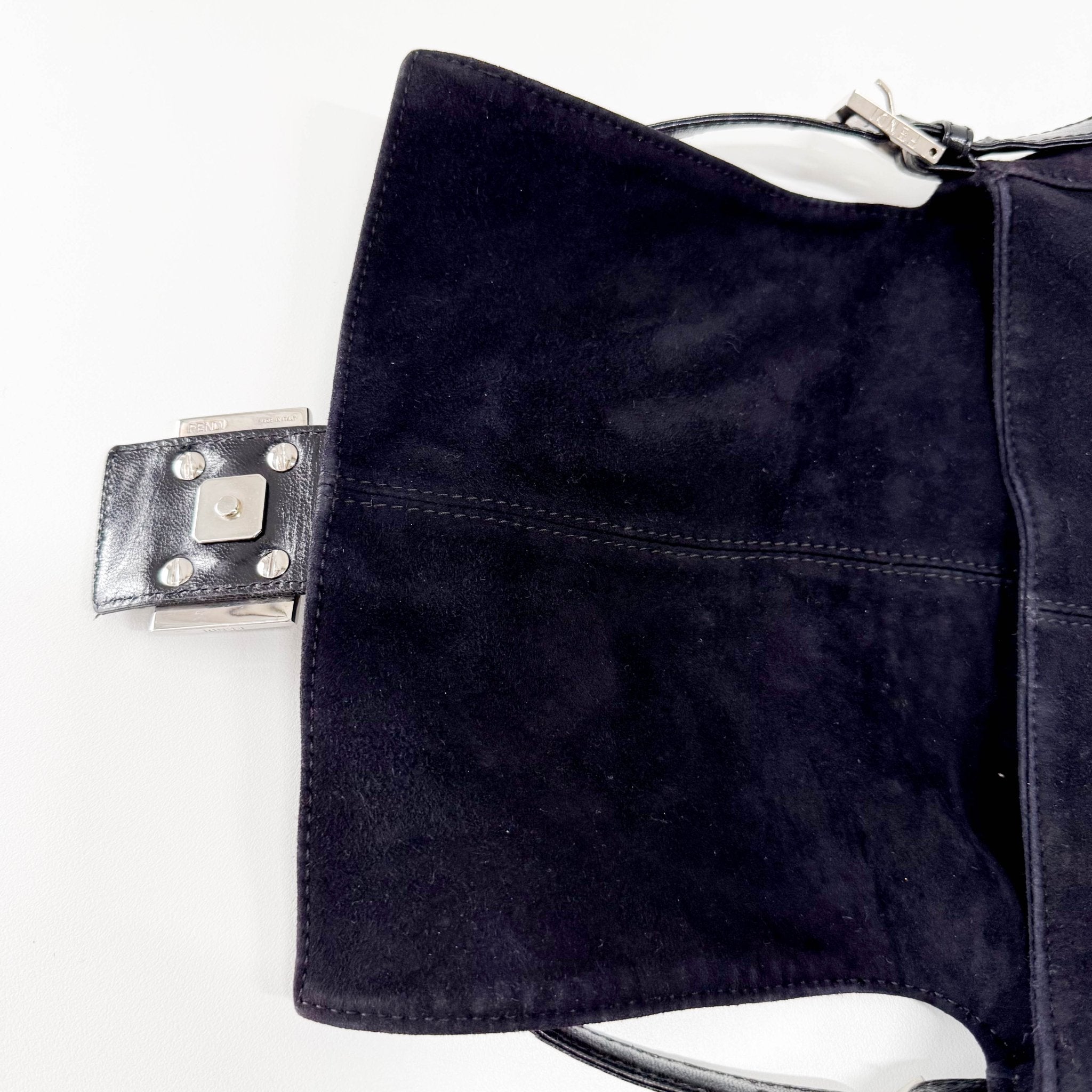 FENDI Mamma Baguette in Black Suede with Rhinestone Crystals Buckle Detail, in , Sold by HIVE PRELOVED - Shoulder Bags, ,