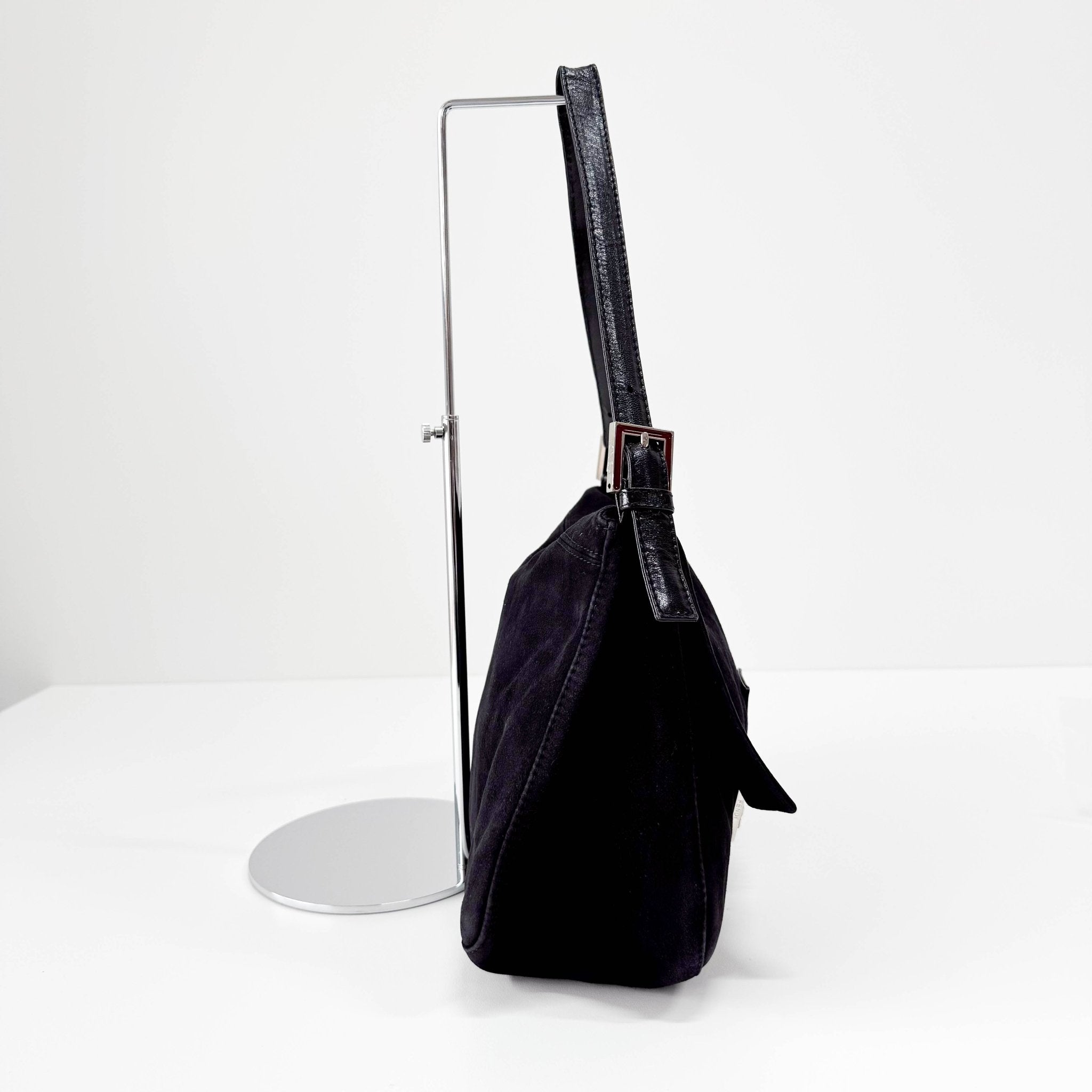 FENDI Mamma Baguette in Black Suede with Rhinestone Crystals Buckle Detail, in , Sold by HIVE PRELOVED - Shoulder Bags, ,