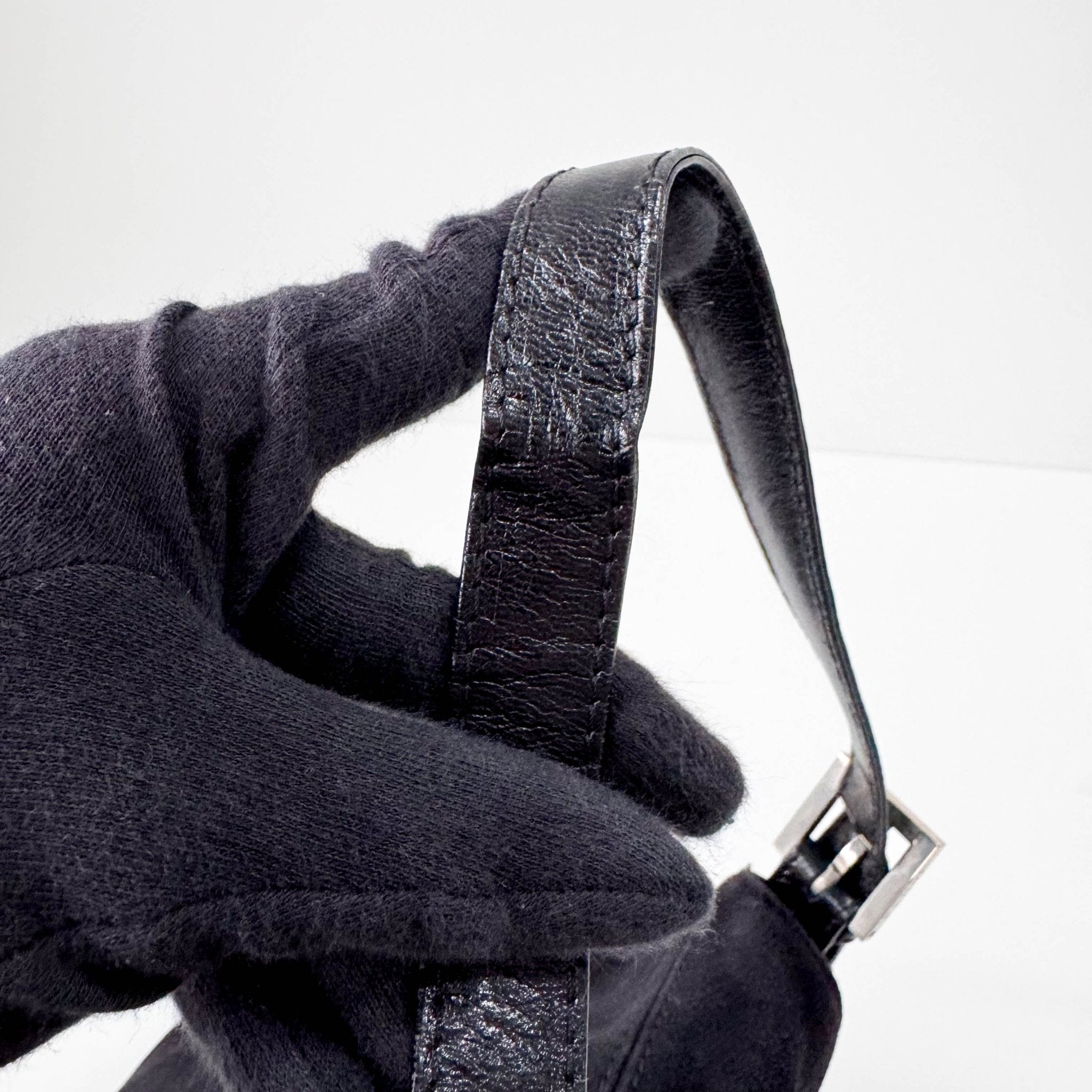 FENDI Mamma Baguette in Black Suede with Rhinestone Crystals Buckle Detail, in , Sold by HIVE PRELOVED - Shoulder Bags, ,