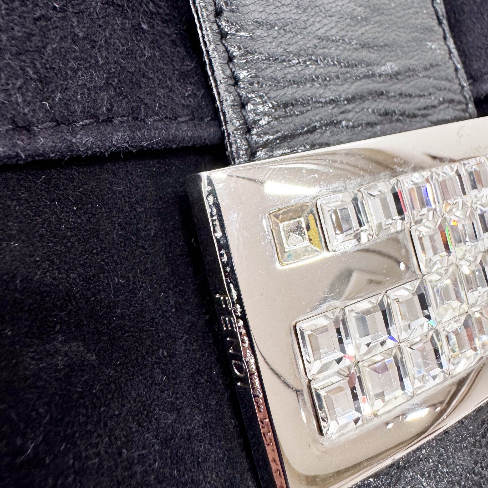 FENDI Mamma Baguette in Black Suede with Rhinestone Crystals Buckle Detail, in , Sold by HIVE PRELOVED - Shoulder Bags, ,