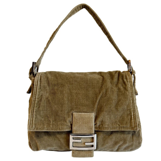 FENDI Mamma Baguette Khaki Corduroy Shoulder Bag, in , Sold by HIVE PRELOVED - Shoulder Bags, ,