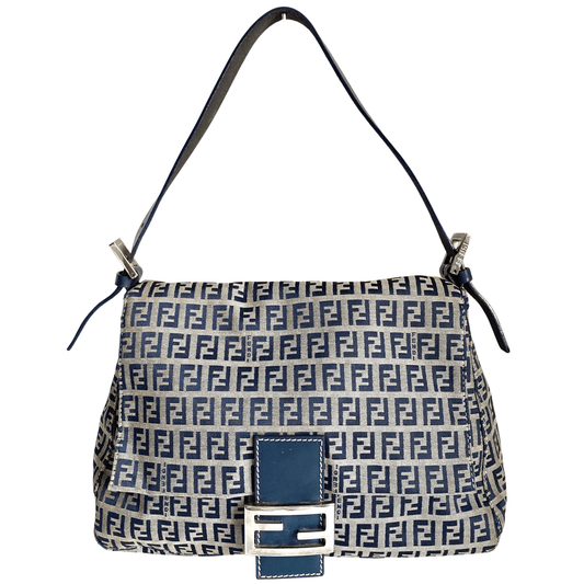 FENDI Mamma Baguette Navy Zucchino Canvas Shoulder Bag, in , Sold by HIVE PRELOVED - Shoulder Bags, ,
