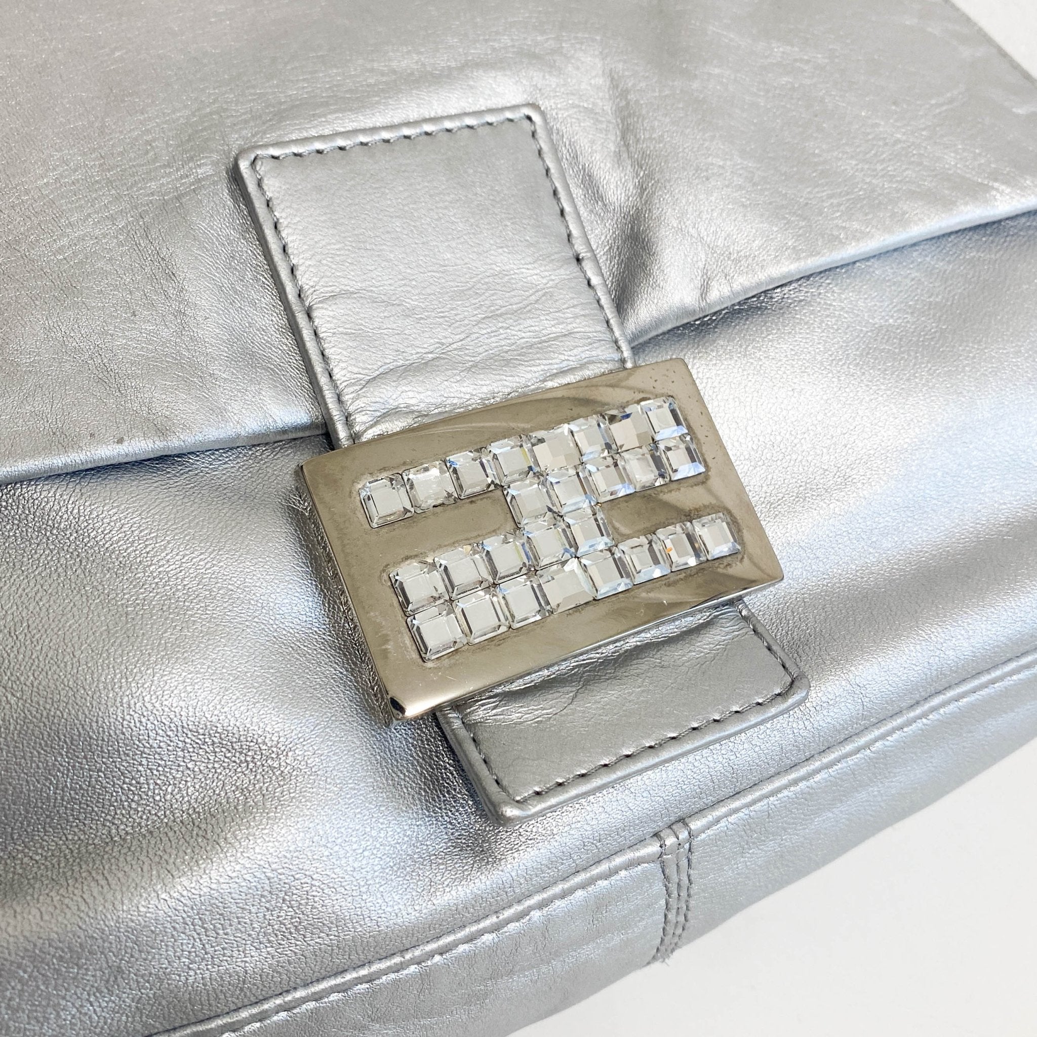 FENDI Mamma Baguette Silver Leather Shoulder Bag, in , Sold by HIVE PRELOVED - Shoulder Bags, ,