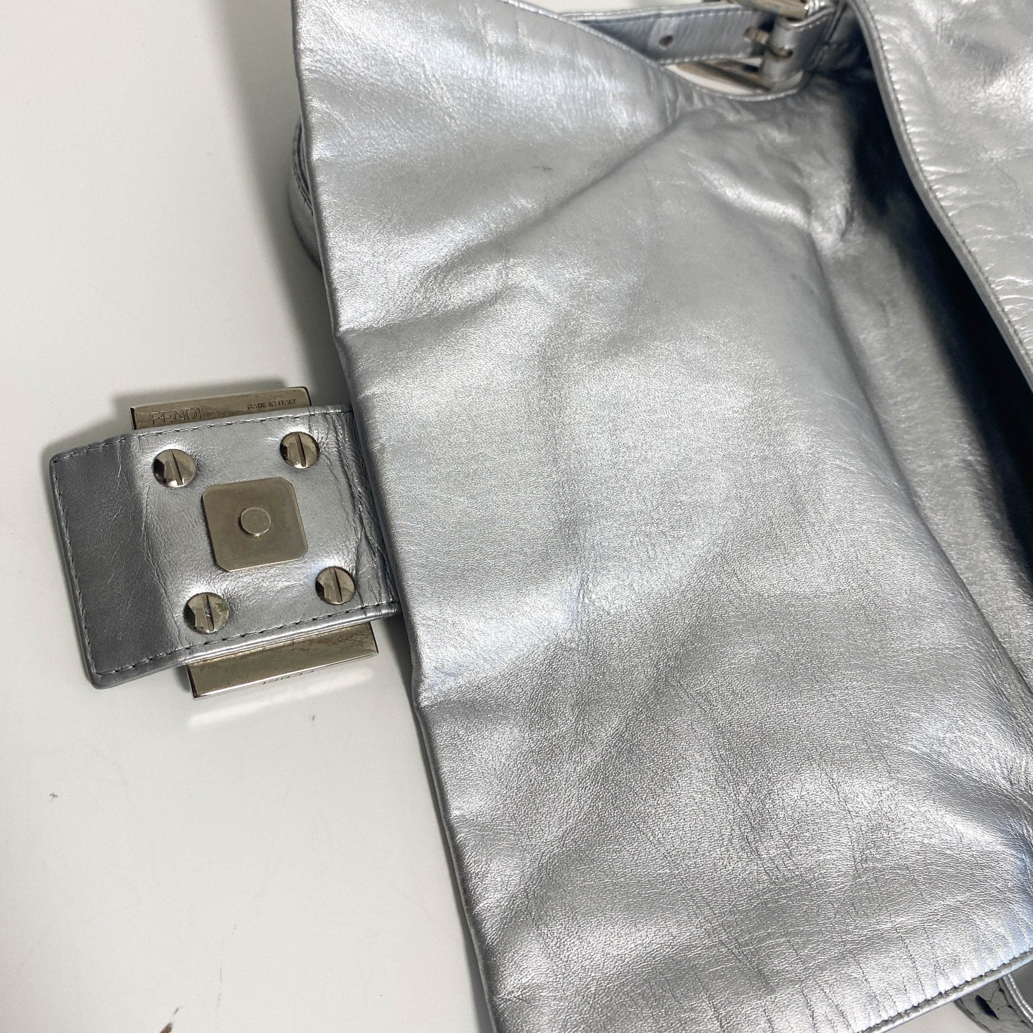 FENDI Mamma Baguette Silver Leather Shoulder Bag, in , Sold by HIVE PRELOVED - Shoulder Bags, ,