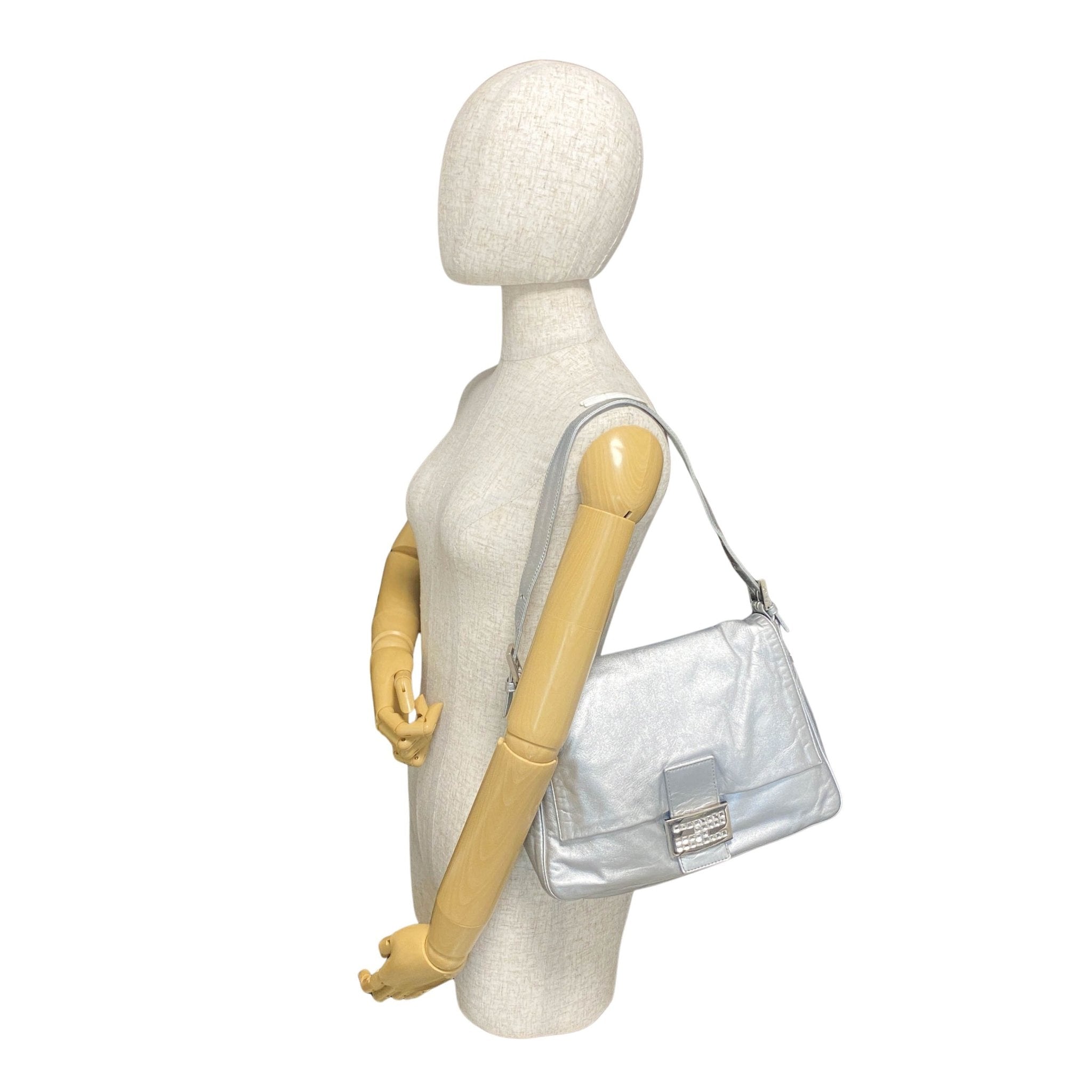 FENDI Mamma Baguette Silver Leather Shoulder Bag, in , Sold by HIVE PRELOVED - Shoulder Bags, ,