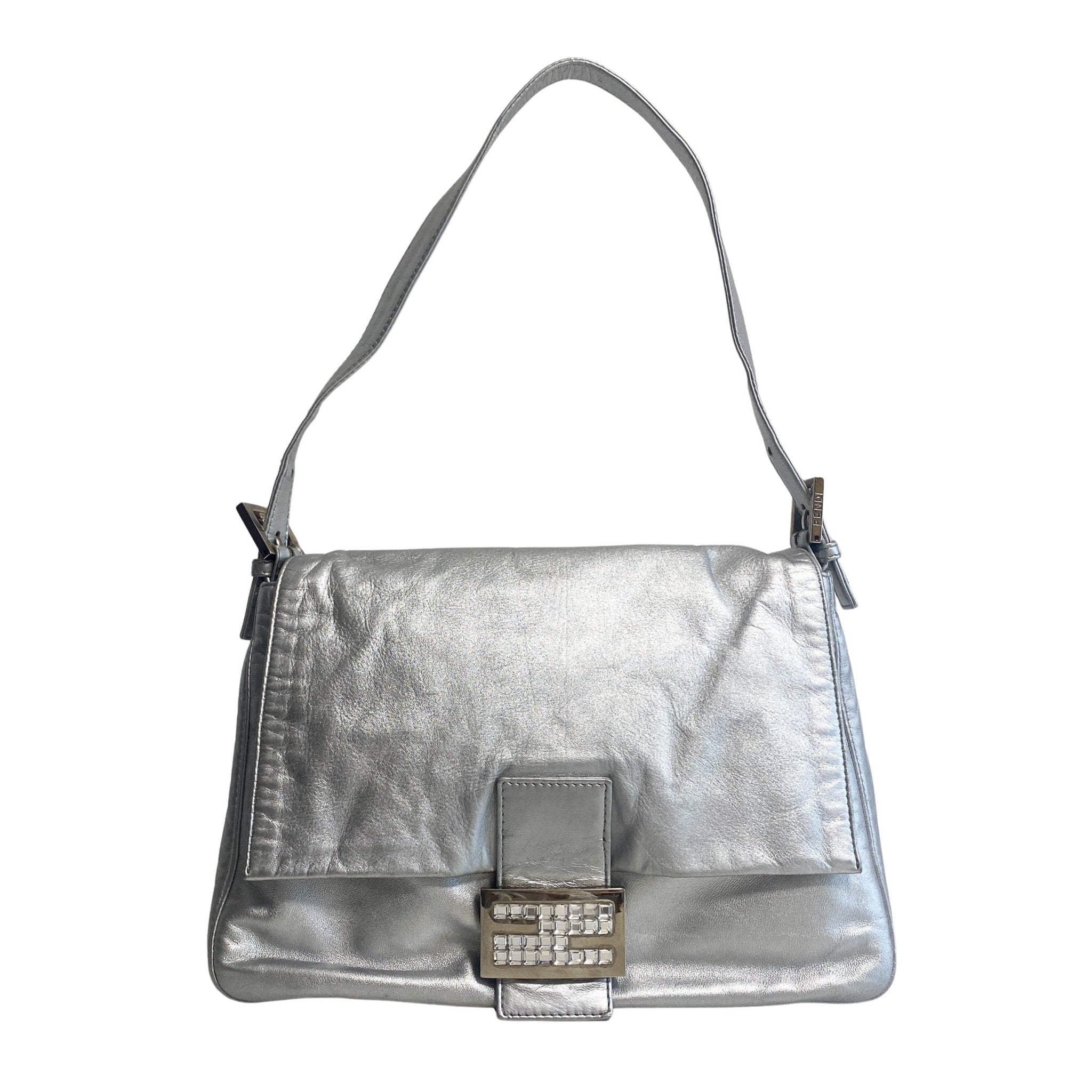 FENDI Mamma Baguette Silver Leather Shoulder Bag, in , Sold by HIVE PRELOVED - Shoulder Bags, ,