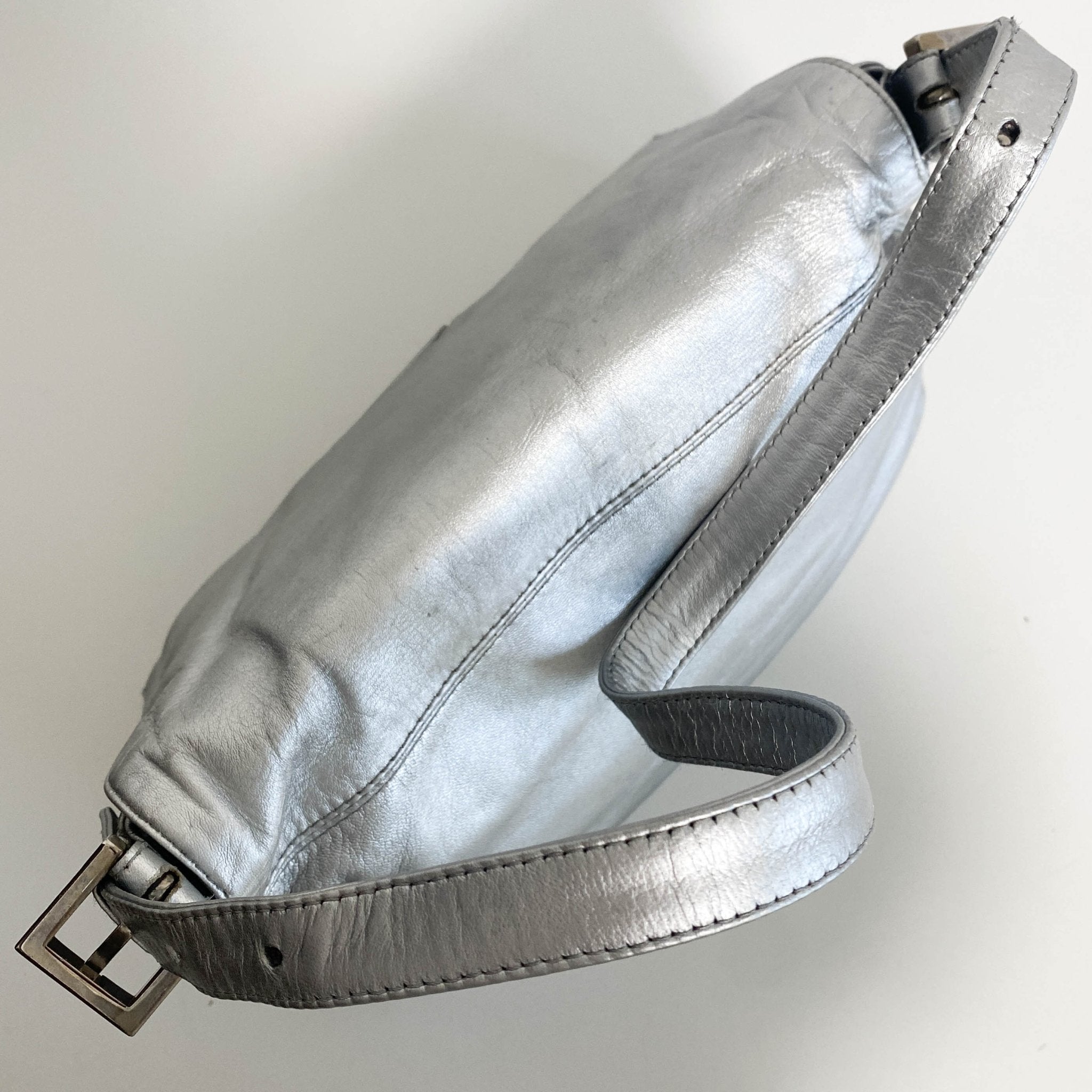 FENDI Mamma Baguette Silver Leather Shoulder Bag, in , Sold by HIVE PRELOVED - Shoulder Bags, ,