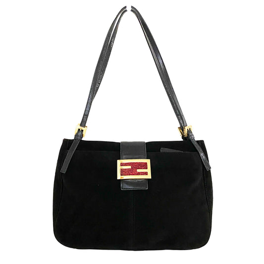 FENDI Mamma Baguette Suede Leather, Suede in Black, Sold by HIVE PRELOVED - Shoulder Bags, ,