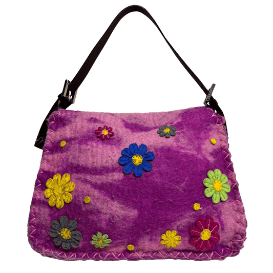FENDI Mamma Baguette Wool Purple / Pink Floral Felt Applique Shouder Bag, in , Sold by HIVE PRELOVED - Shoulder Bags, ,