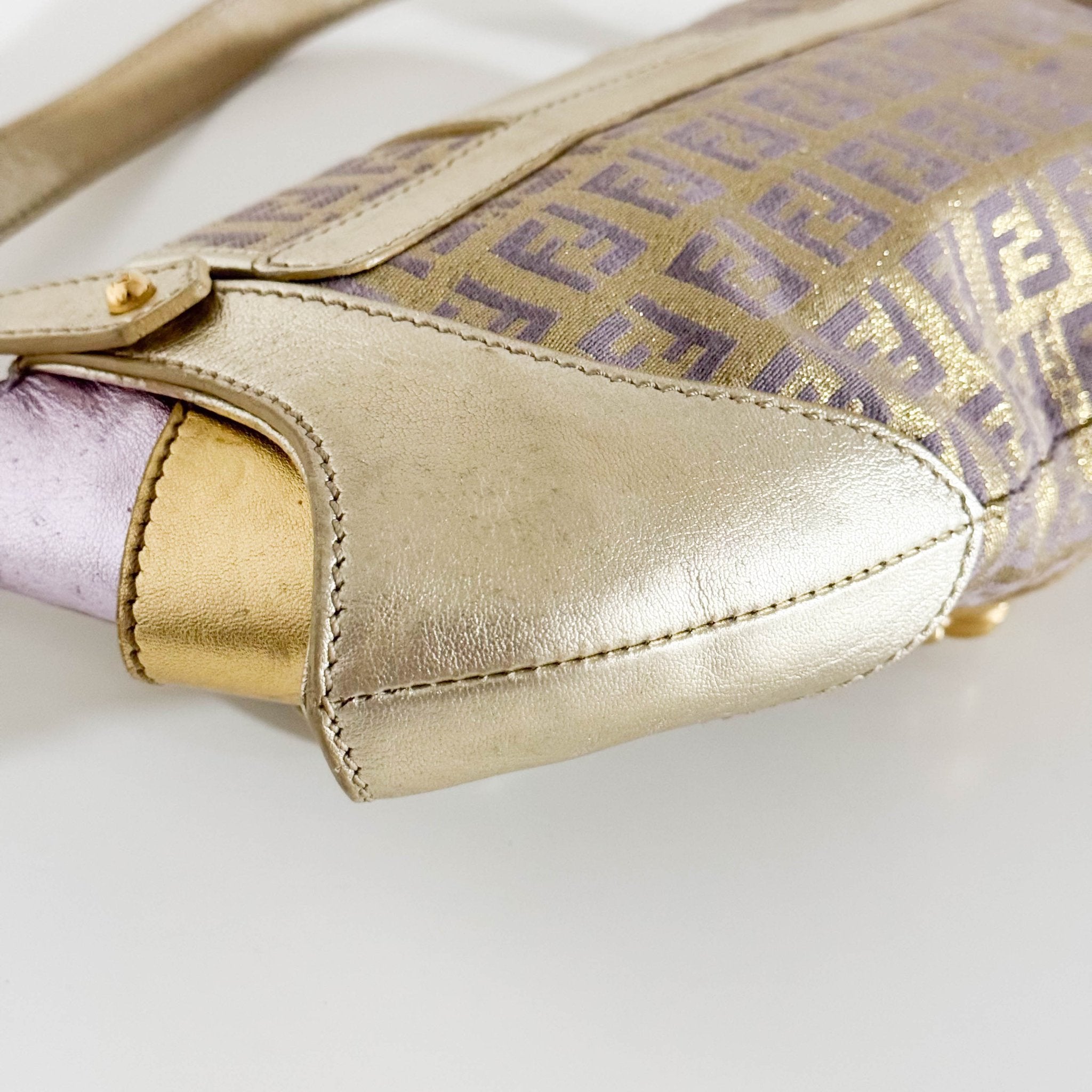 FENDI Metallic Gold Zucchino Canvas and Leather Shoulder Bag, in , Sold by HIVE PRELOVED - Shoulder Bags, ,