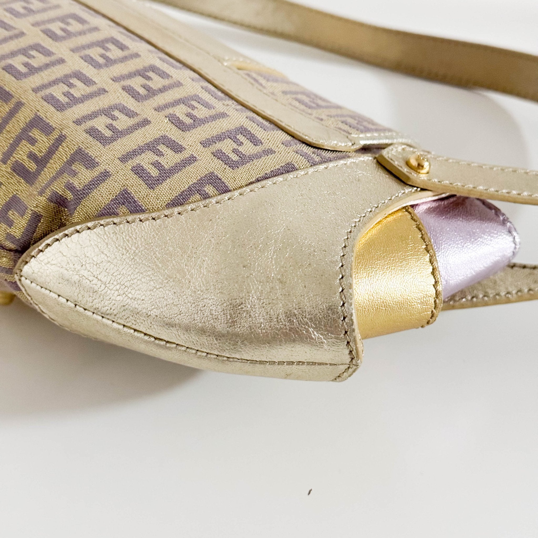 FENDI Metallic Gold Zucchino Canvas and Leather Shoulder Bag, in , Sold by HIVE PRELOVED - Shoulder Bags, ,