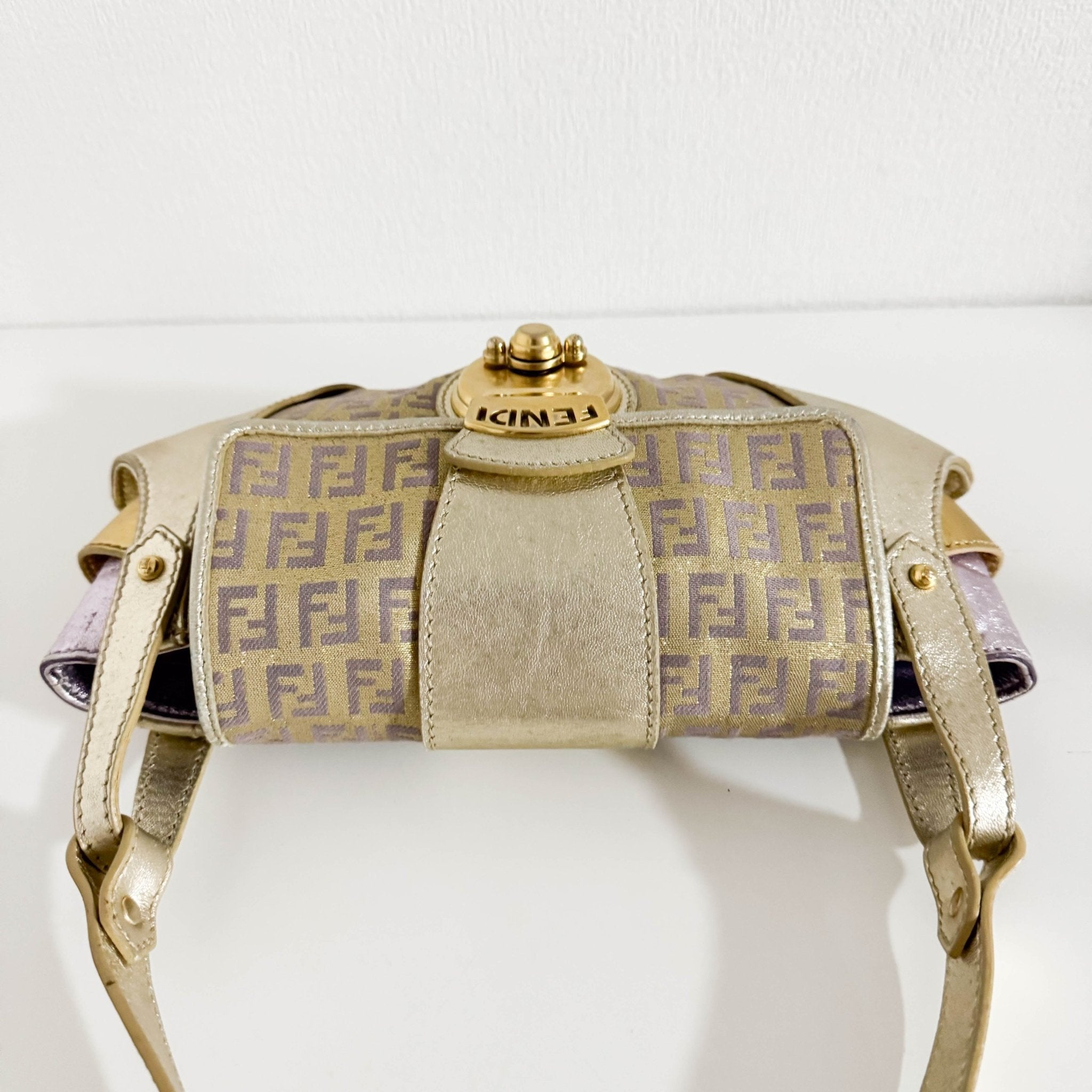 FENDI Metallic Gold Zucchino Canvas and Leather Shoulder Bag, in , Sold by HIVE PRELOVED - Shoulder Bags, ,