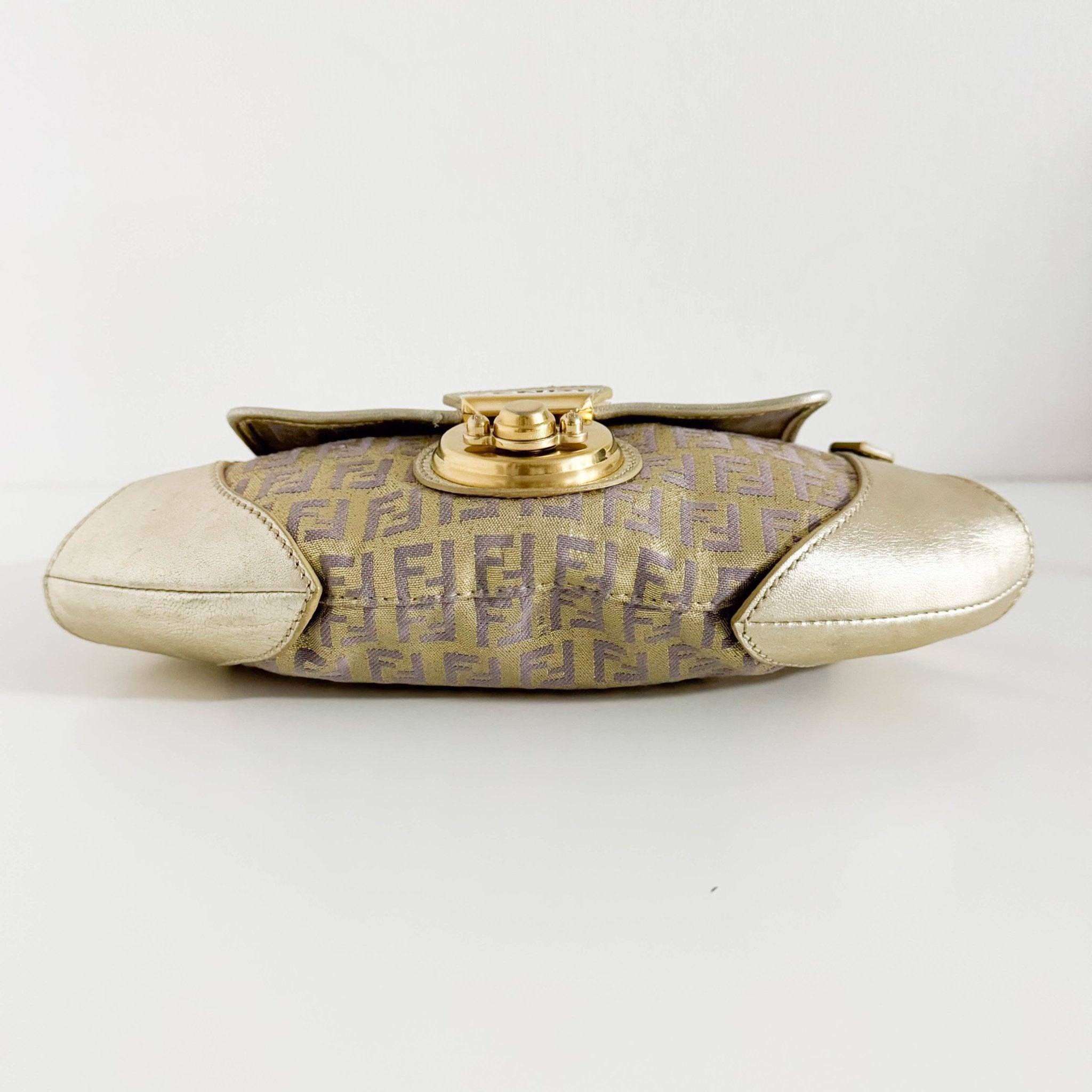 FENDI Metallic Gold Zucchino Canvas and Leather Shoulder Bag, in , Sold by HIVE PRELOVED - Shoulder Bags, ,