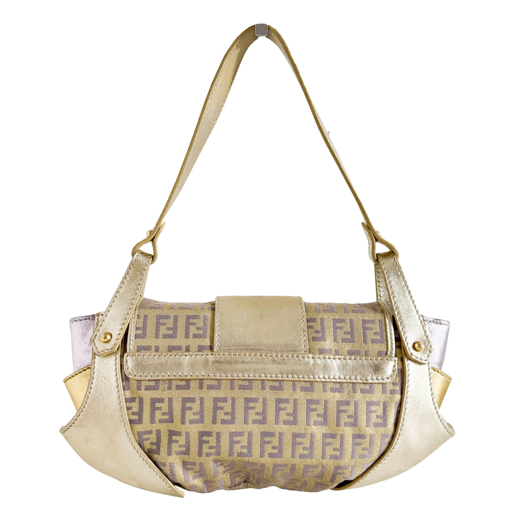 FENDI Metallic Gold Zucchino Canvas and Leather Shoulder Bag, in , Sold by HIVE PRELOVED - Shoulder Bags, ,