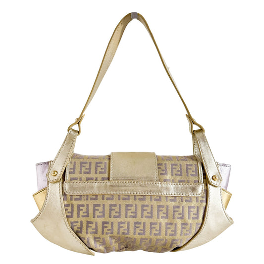 FENDI Metallic Gold Zucchino Canvas and Leather Shoulder Bag, in , Sold by HIVE PRELOVED - Shoulder Bags, ,