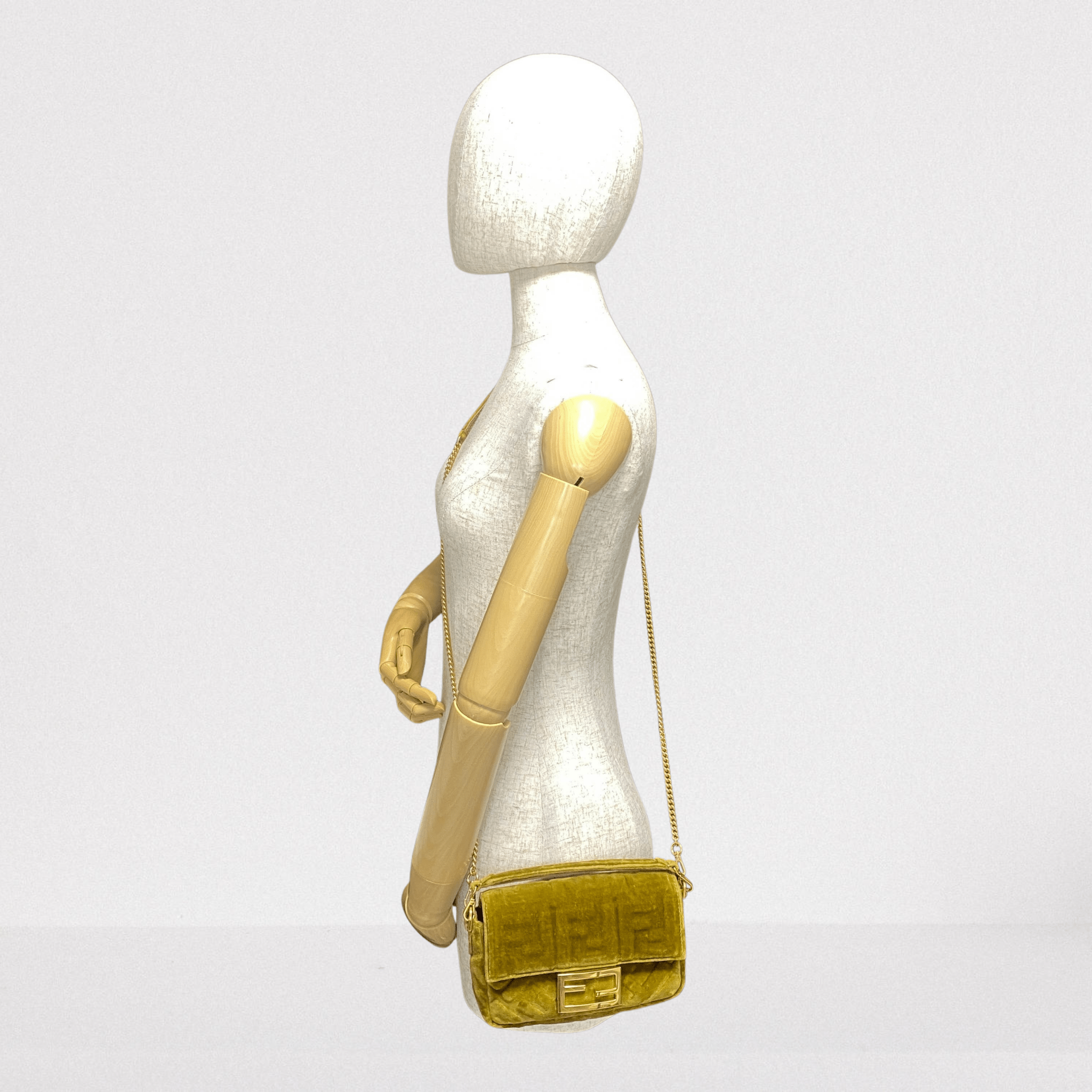 FENDI Mini Baguette Khaki Velvet Chain Shoulder Bag, in , Sold by HIVE PRELOVED - Crossbody bags, Handle Bags,