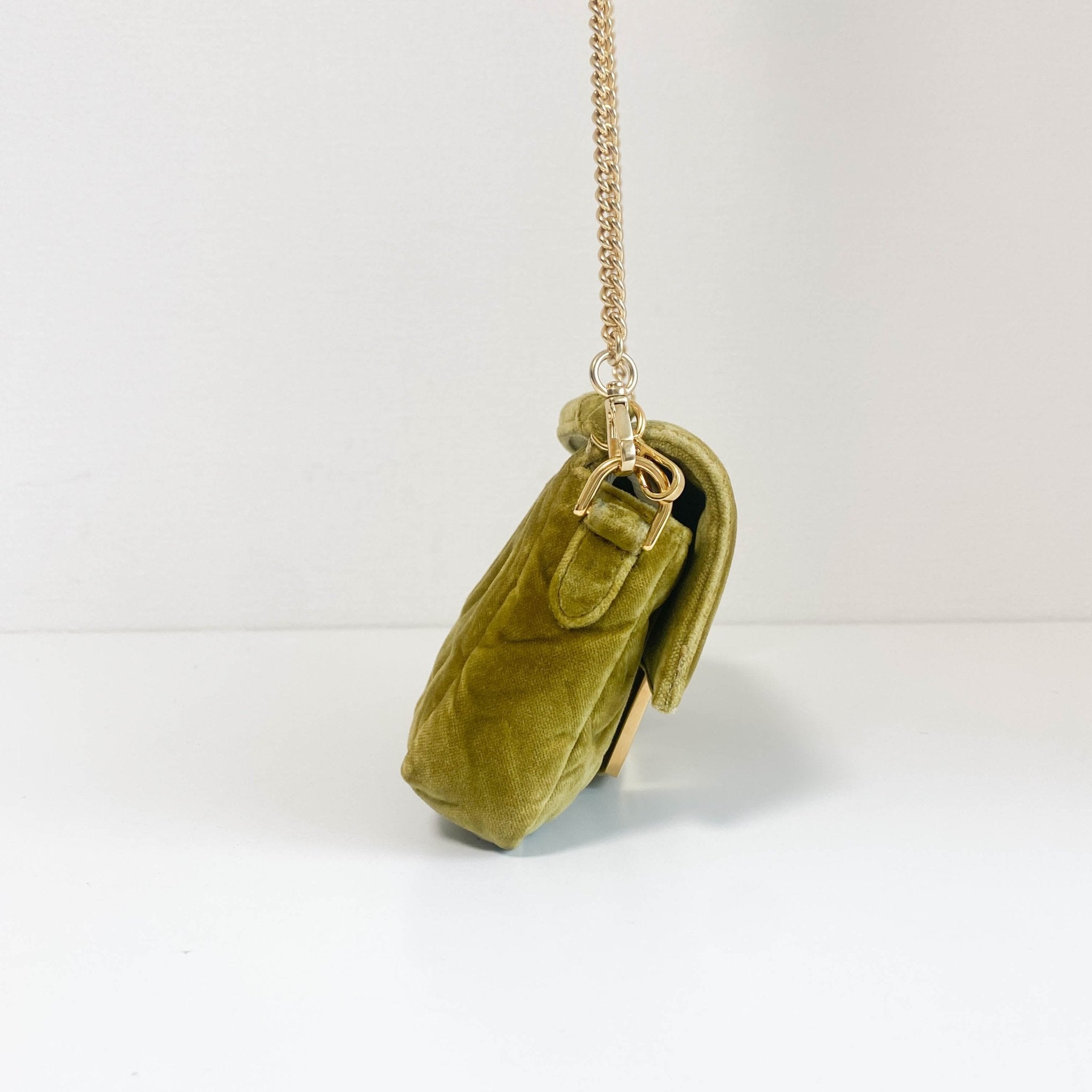 FENDI Mini Baguette Khaki Velvet Chain Shoulder Bag, in , Sold by HIVE PRELOVED - Crossbody bags, Handle Bags,